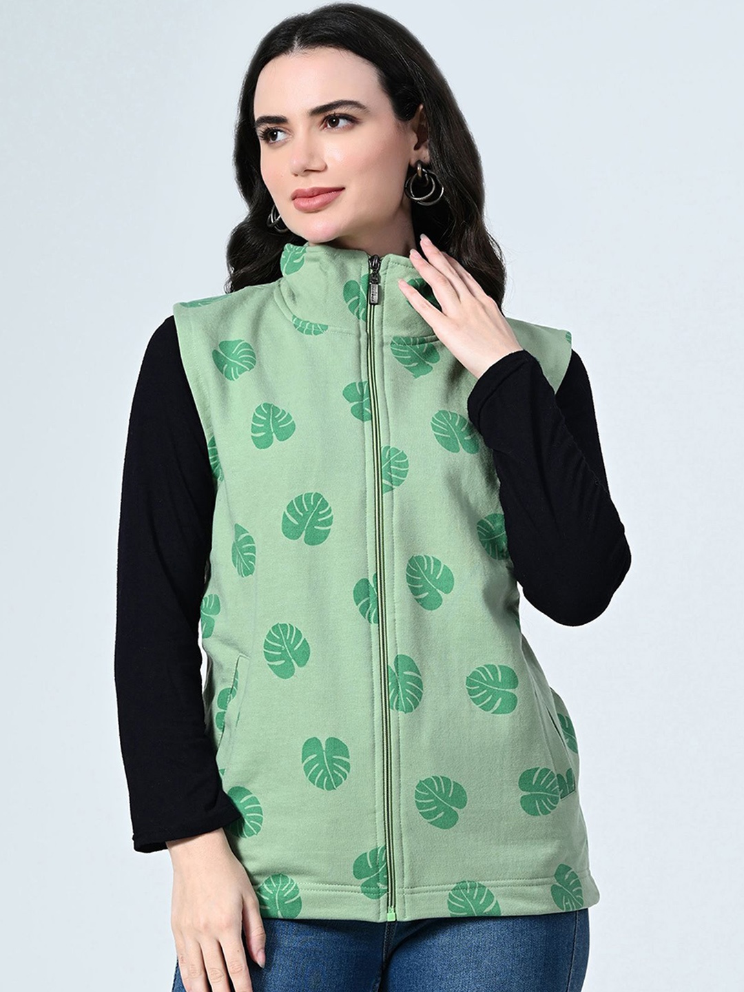 

BAESD Women Floral Fleece Lightweight Open Front Jacket with Embroidered, Green