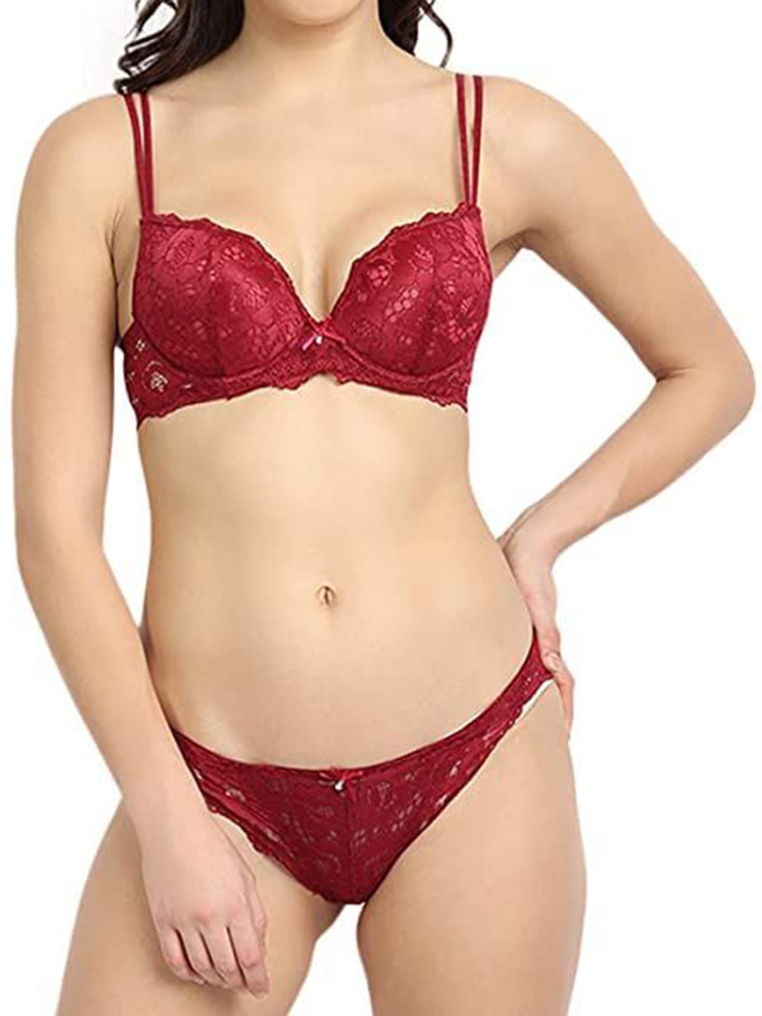 

SGC SWEDEN Self Design Non Wired Full Coverage Lightly Padded Lingerie Set Karishma1_Red_3