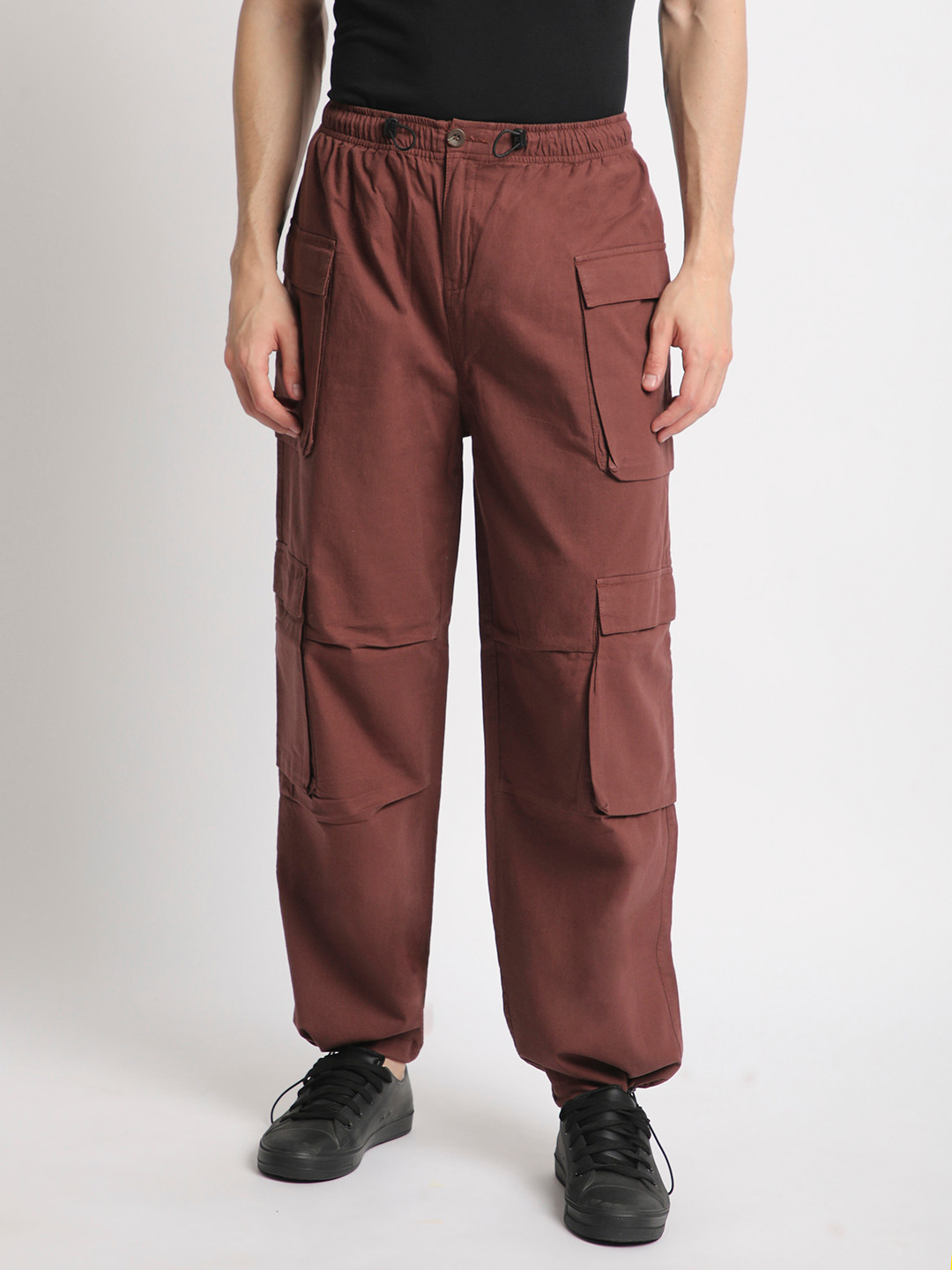 

Bene Kleed Men Pure Cotton Relaxed Loose Fit Cargos Trousers, Brown