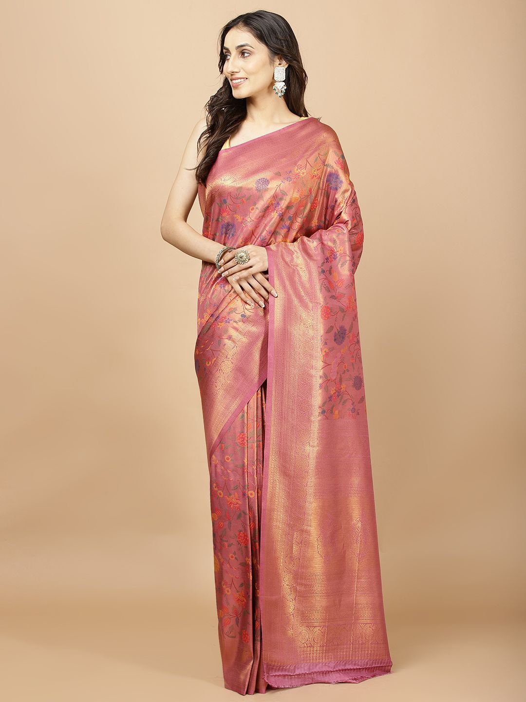

Meena Bazaar Woven Design Zari Art Silk Saree, Pink