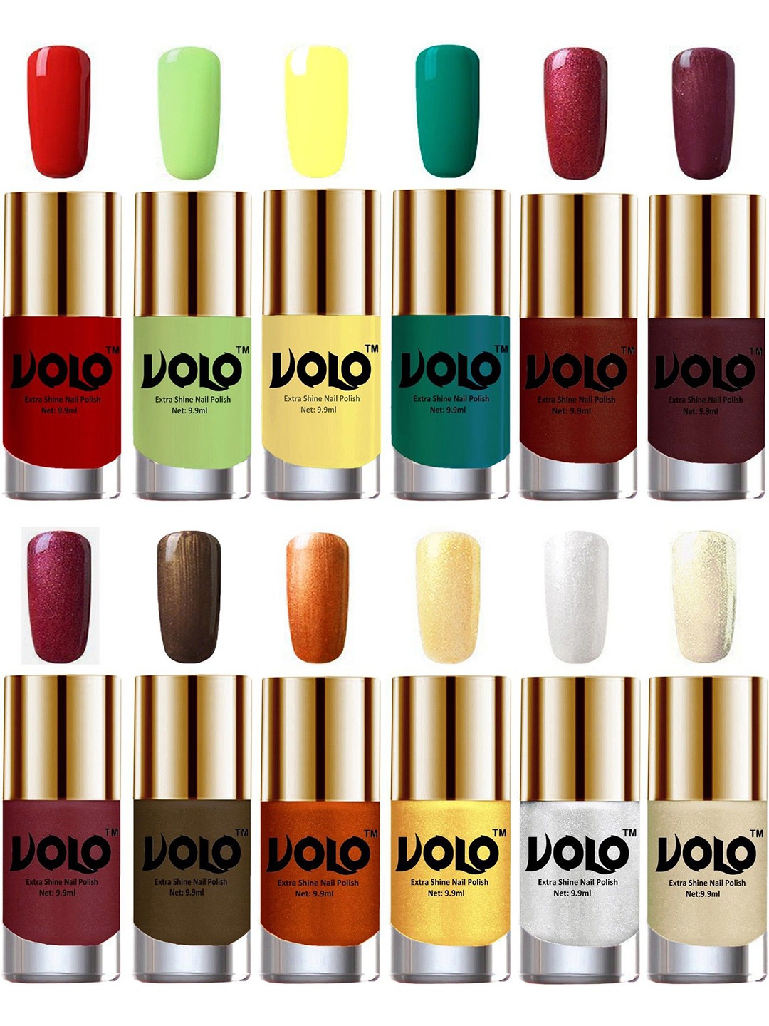 

VOLO Set Of 12 Luxury Super Shine Nail Polish- 9.9ml Each, Red