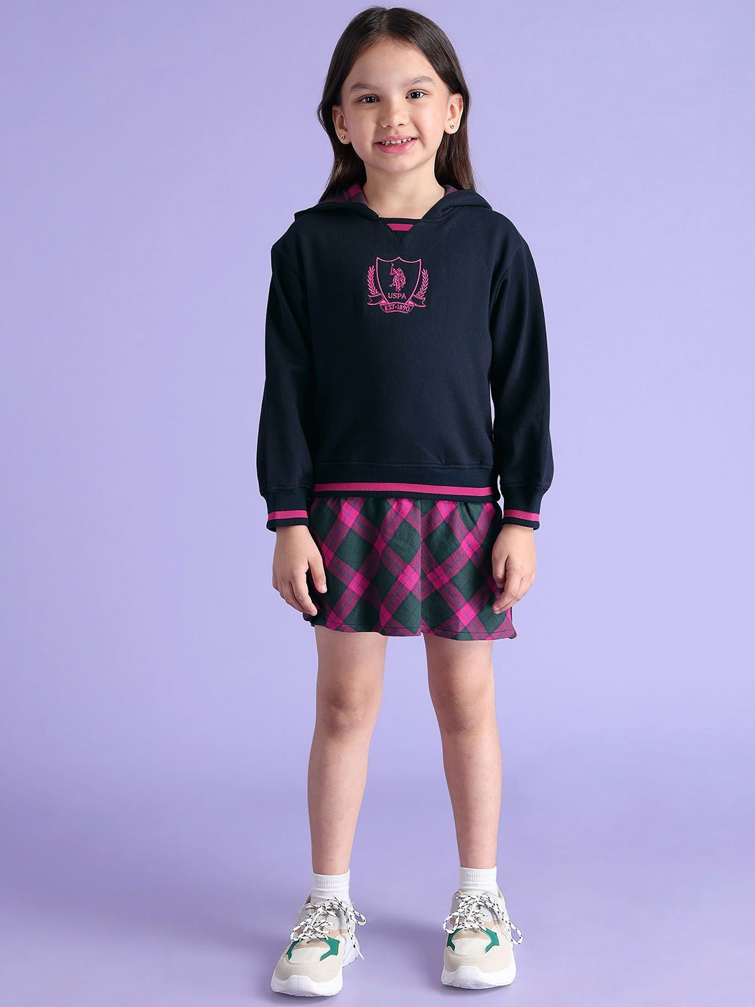 

U.S. Polo Assn. Kids Girls Solid Checked Dress, Blue