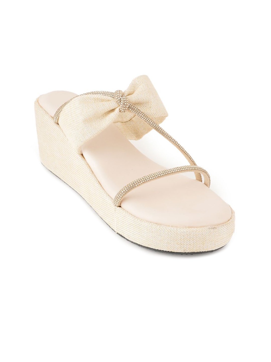 

The Cozy Queen Women Embellished Wedge Heels Sandals with Bows, Cream