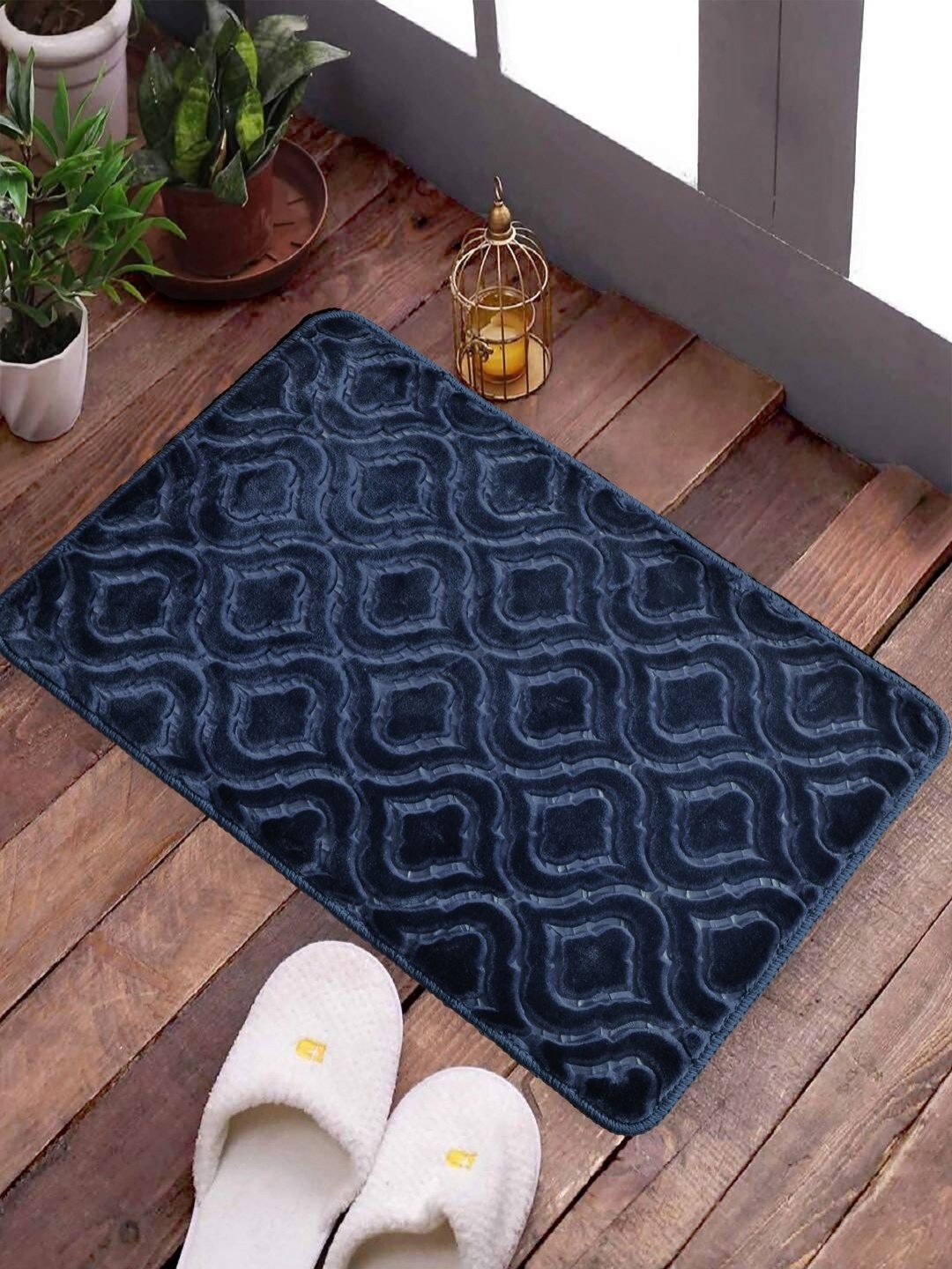 

FABINALIV Navy Blue Geometric Anti Skid Doormat