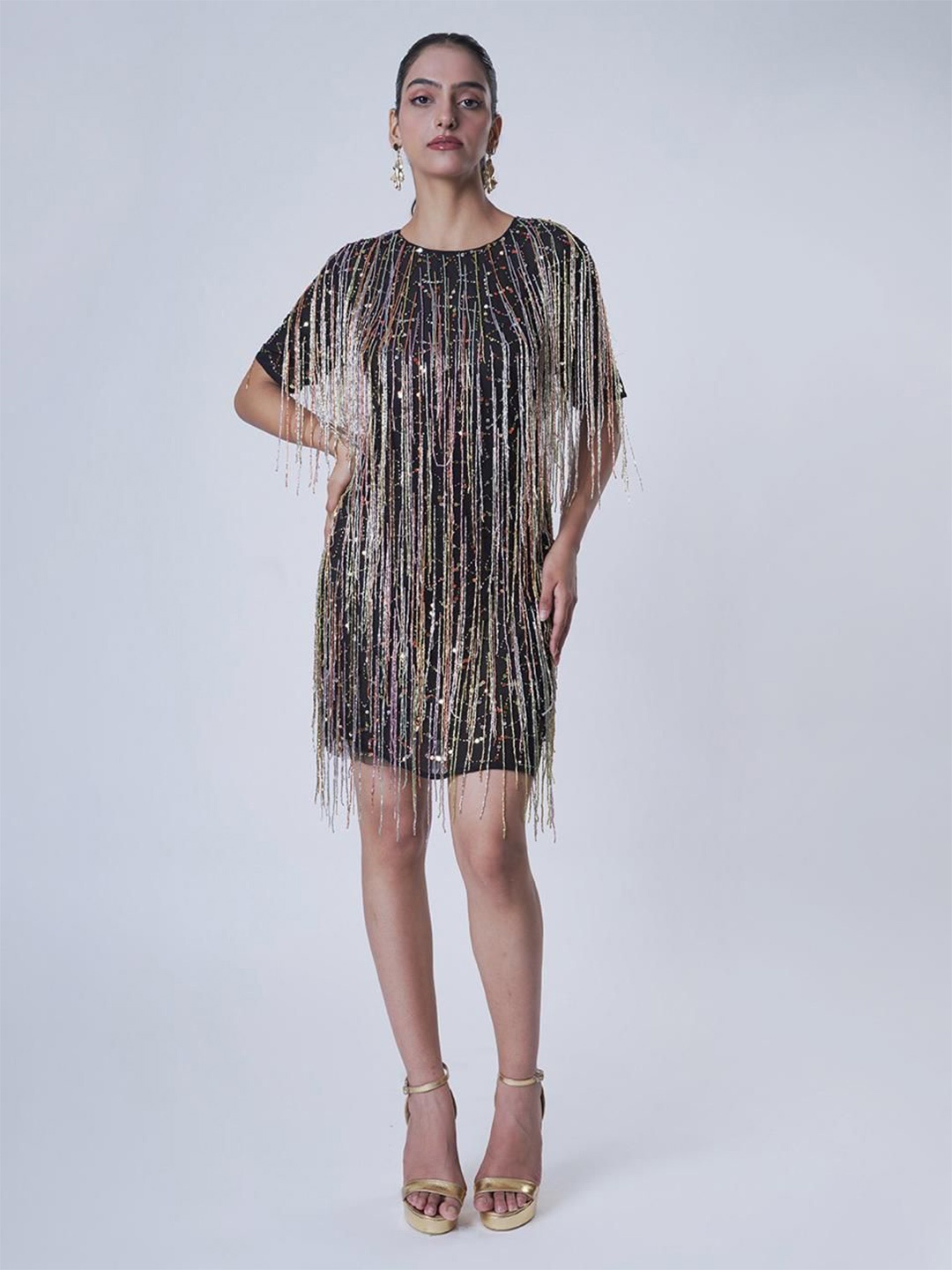 

UPGRADE Embellished Net Dress, Black