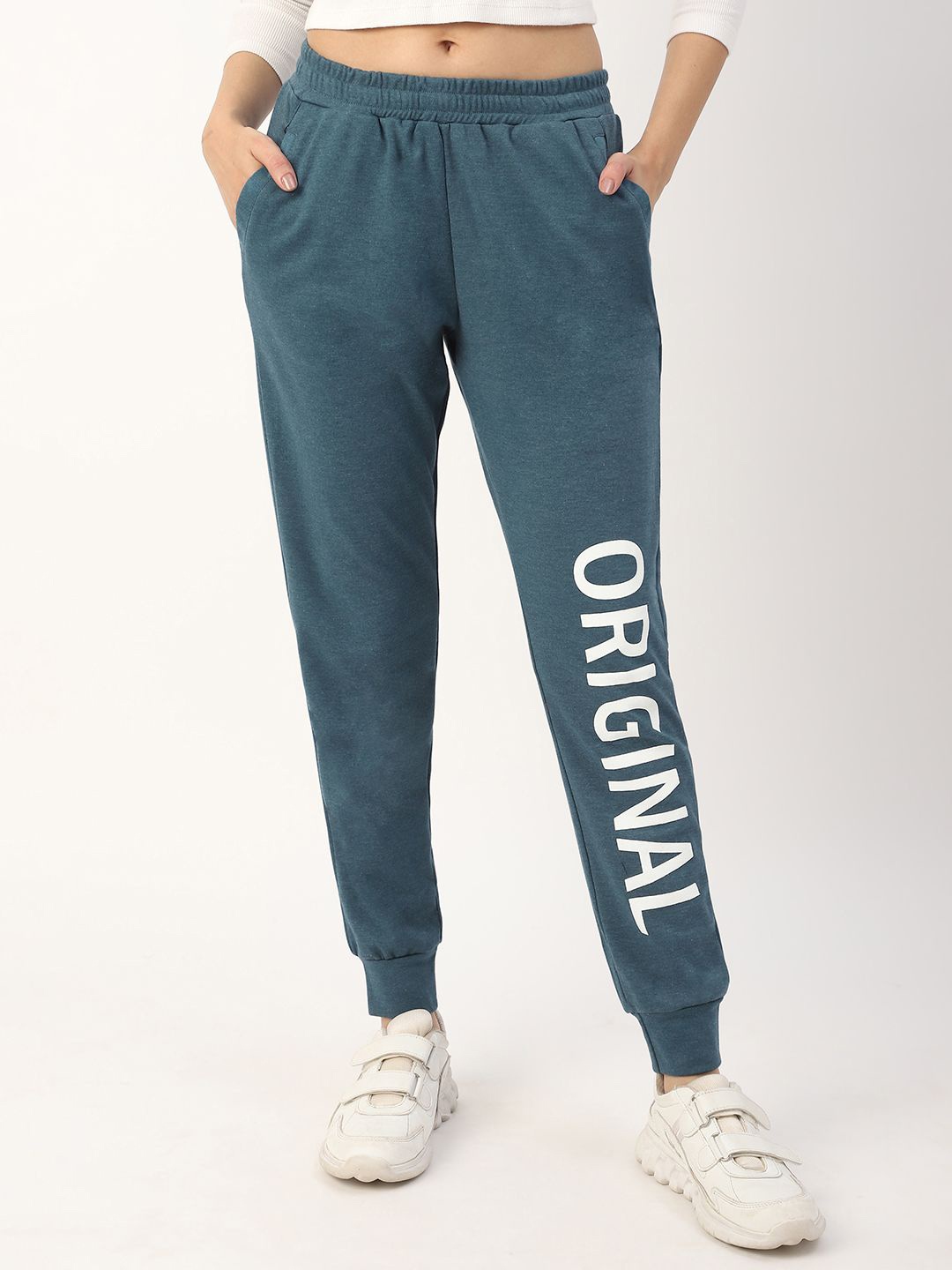 

Mystere Paris Women Cotton Mid- Rise Joggers, Teal