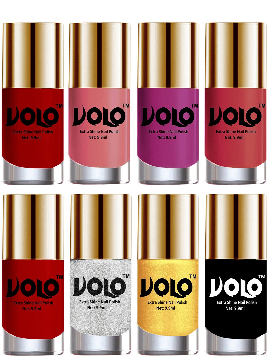 

VOLO Set Of 8 Extra Shine Nail Polish- 9.9ml Each- Combo-No-23, Multi