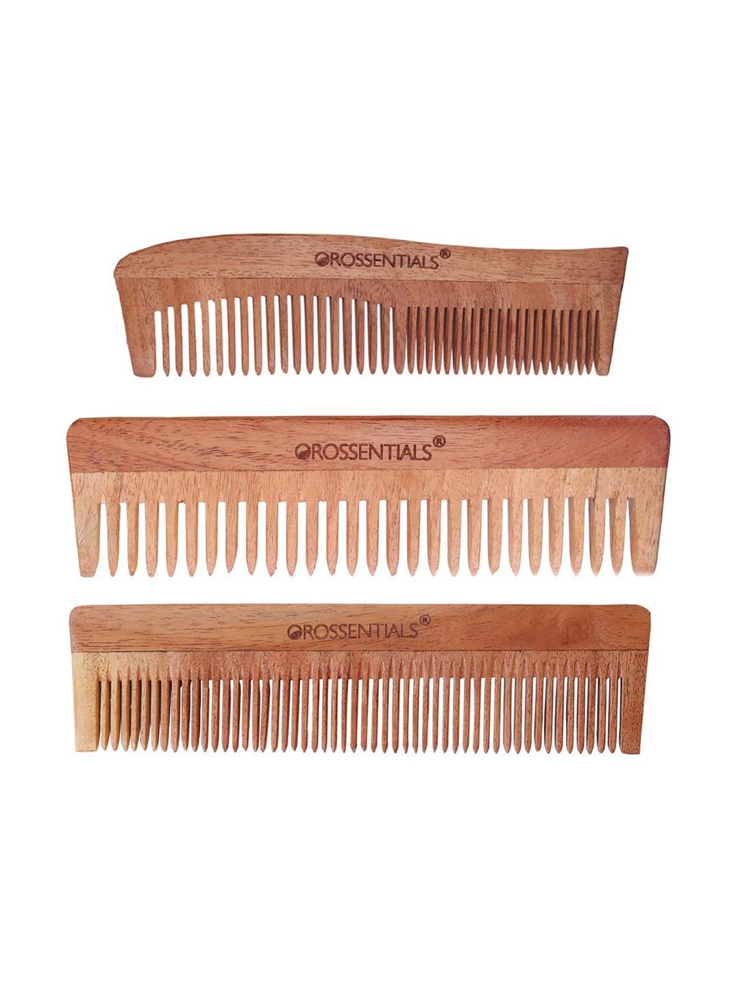 

OROSSENTIALS Set Of 3 Neem Wooden Comb - Brown