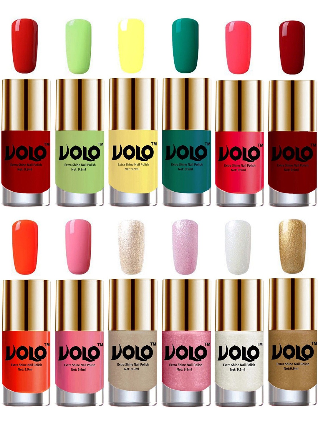 

VOLO Set Of 12 Luxury Super Shine Nail Polish - 10 ml Each-Combo-No-302, Multi