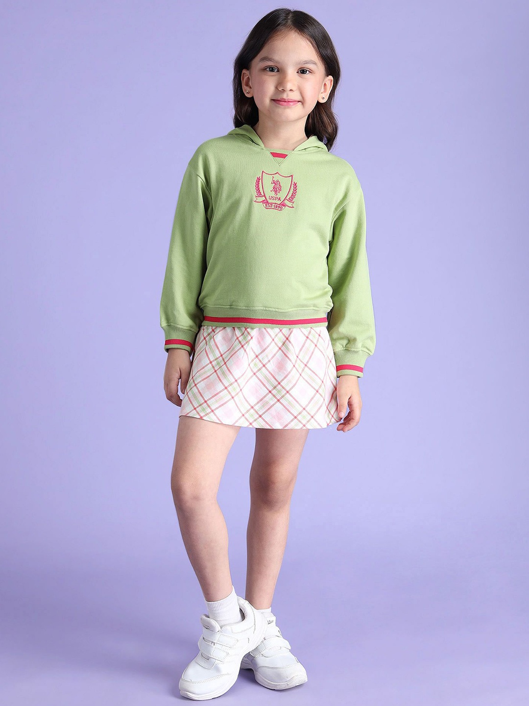 

U.S. Polo Assn. Kids Girls Hooded Checked Dress, Green