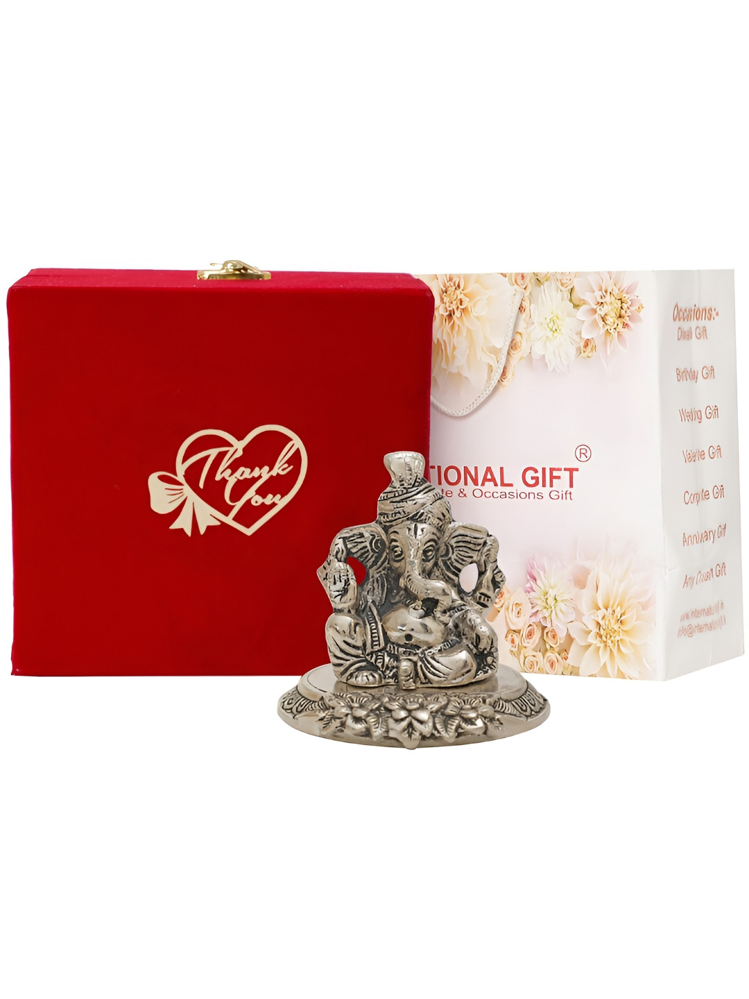 

INTERNATIONAL GIFT Silver-Toned Lord Pagdi Ganesh God Idol Showpiece