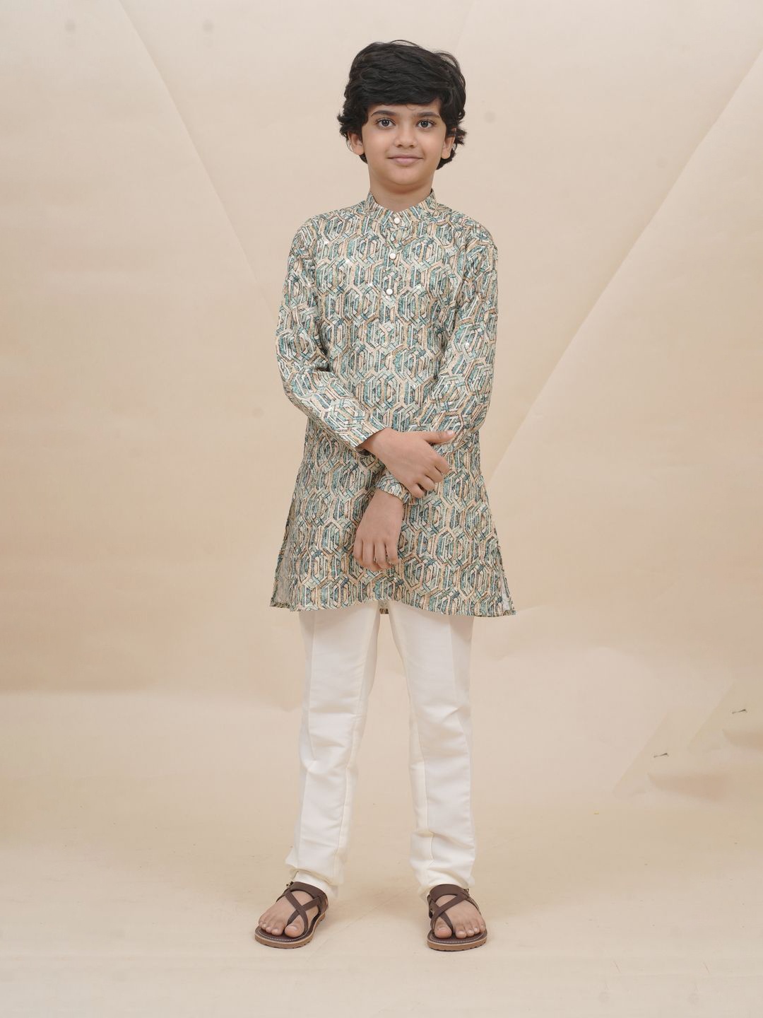 

Sangria Boys Printed Regular Kurta with Trousers, Green