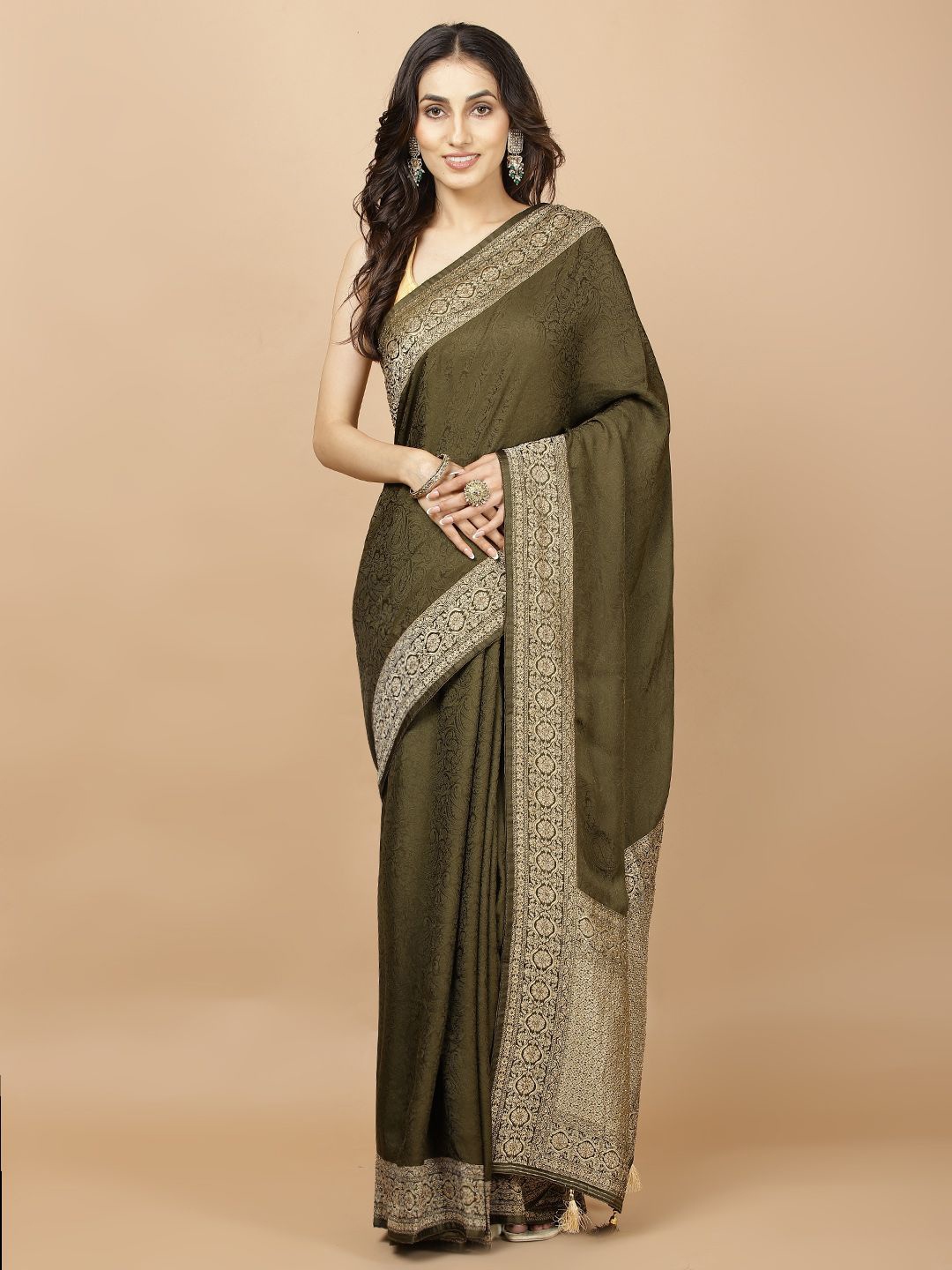 

Meena Bazaar Woven Design Zari Saree, Green