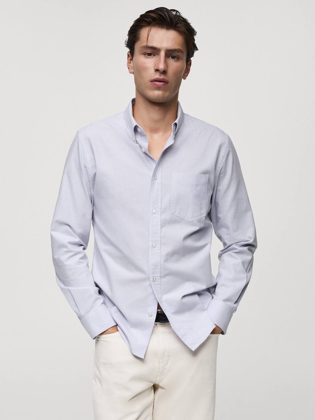 

MANGO MAN Striped Pure Cotton Shirt, Blue
