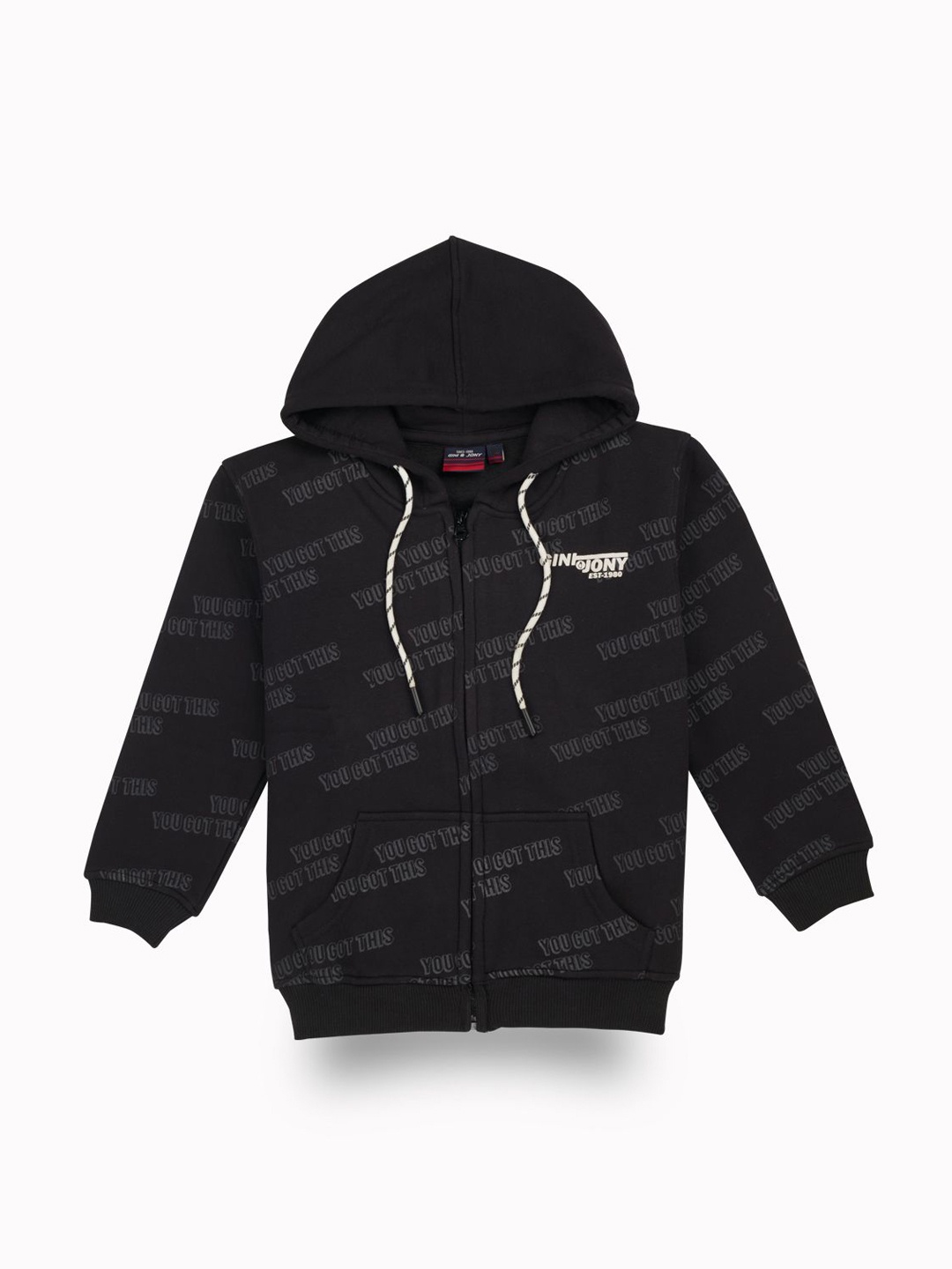 

Gini and Jony Boys Printed Hooded Cotton Bomber Jacket, Black