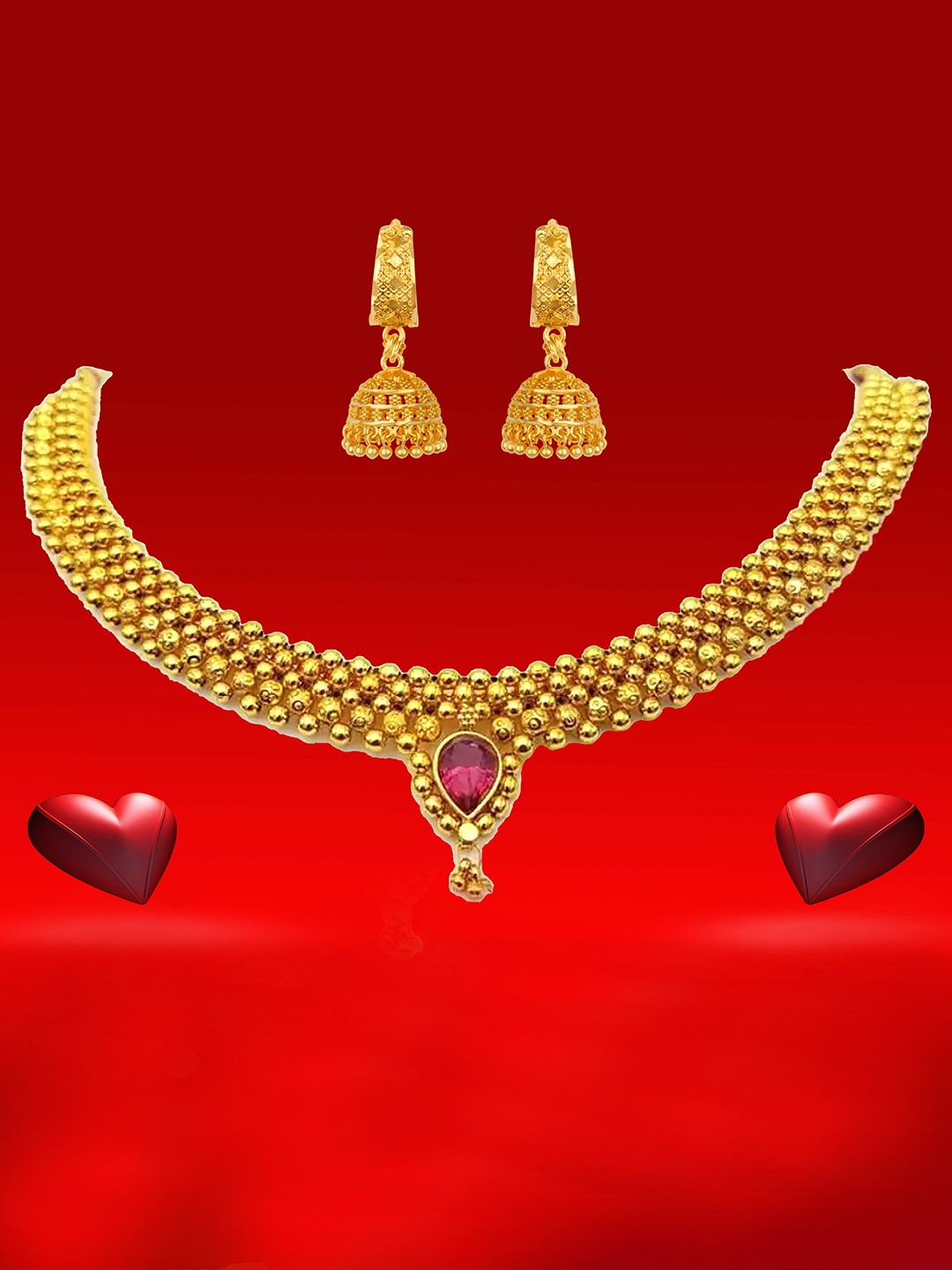 

Heer Collection Gold-Plated Necklace with Earrings
