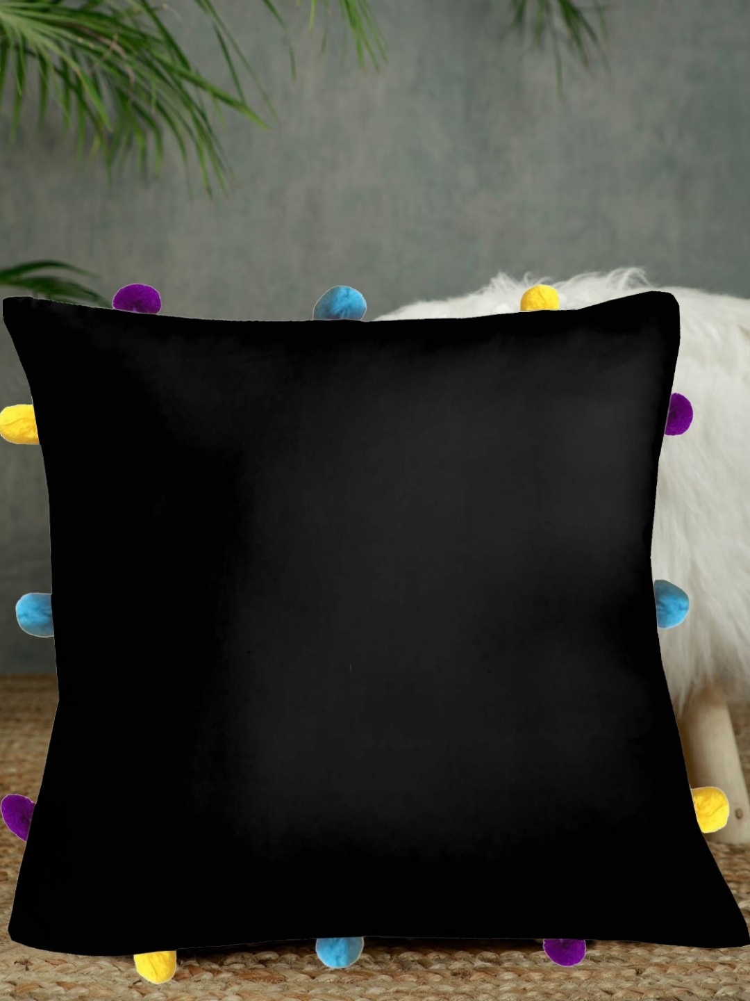 

Lushomes Black Cotton Square Cushion Cover