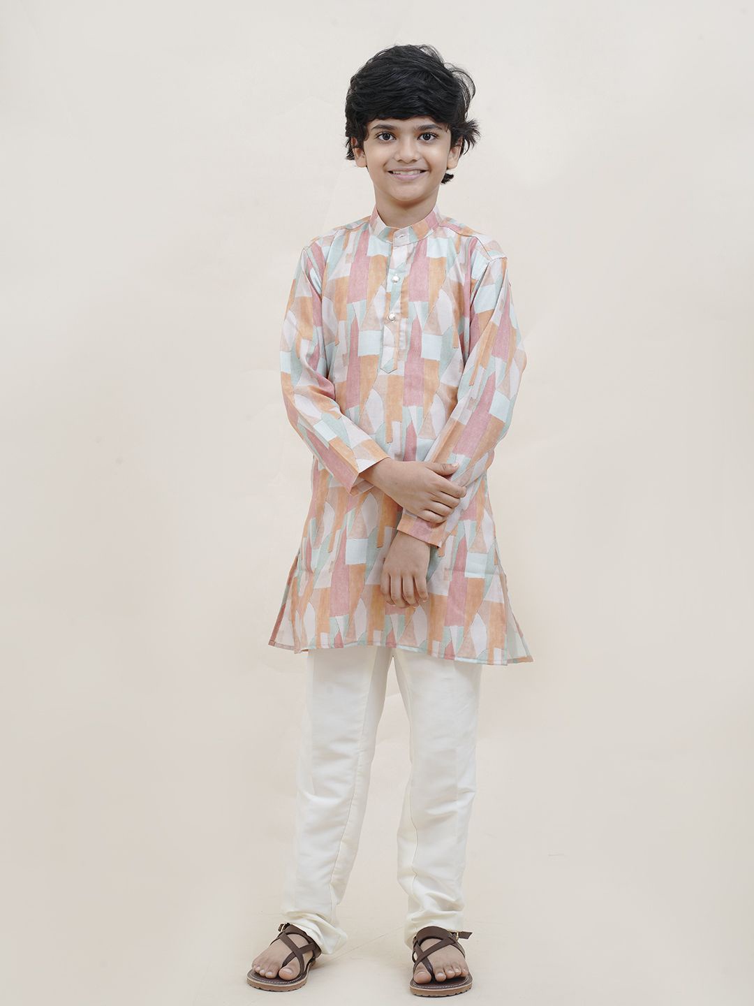 

Sangria Boys Abstract Printed Kurta With Trousers, Mustard