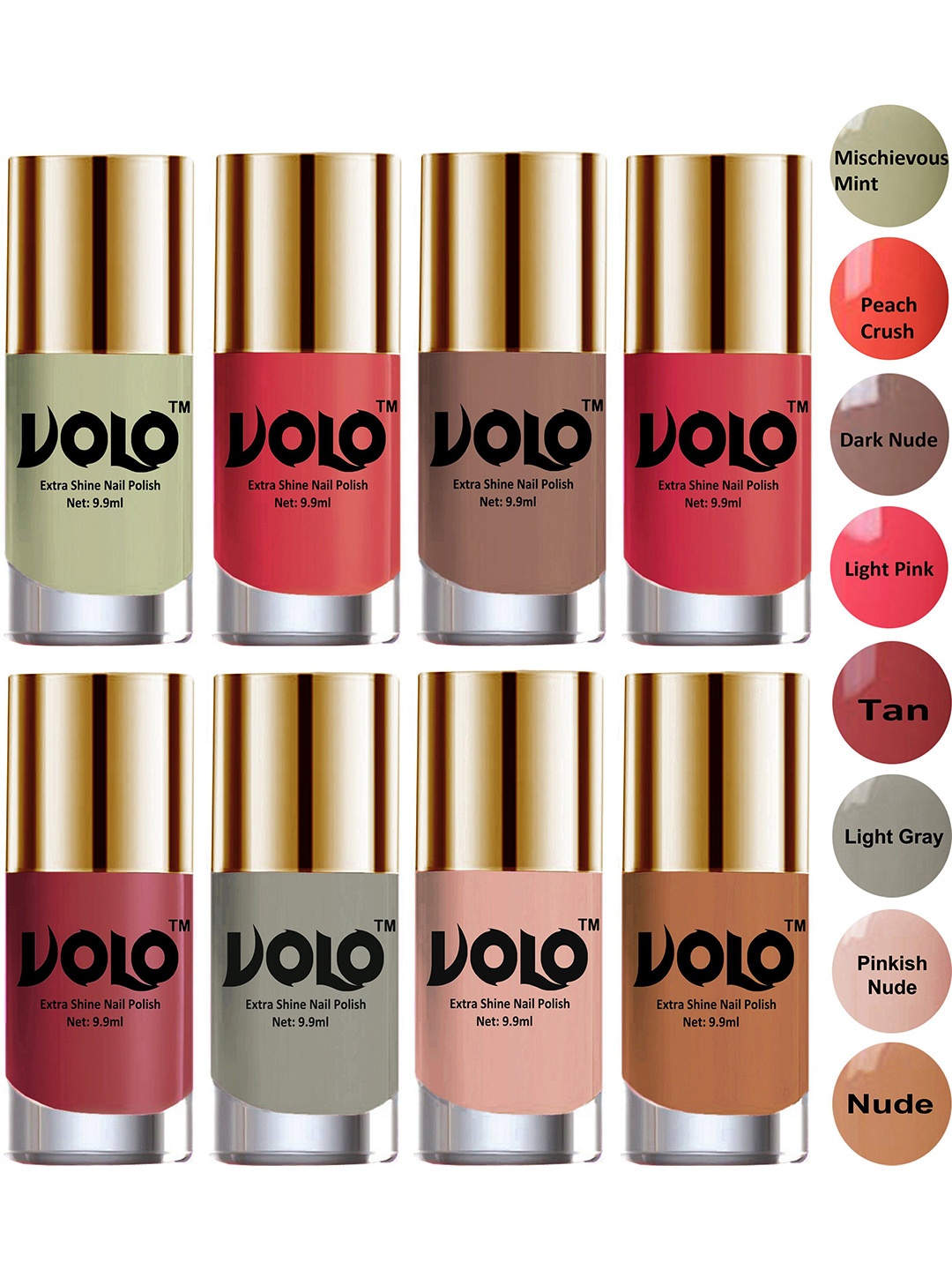 

VOLO Set Of 8 Luxury Super Shine Nail Polish - 10 ml Each-Combo-No-03, Multi