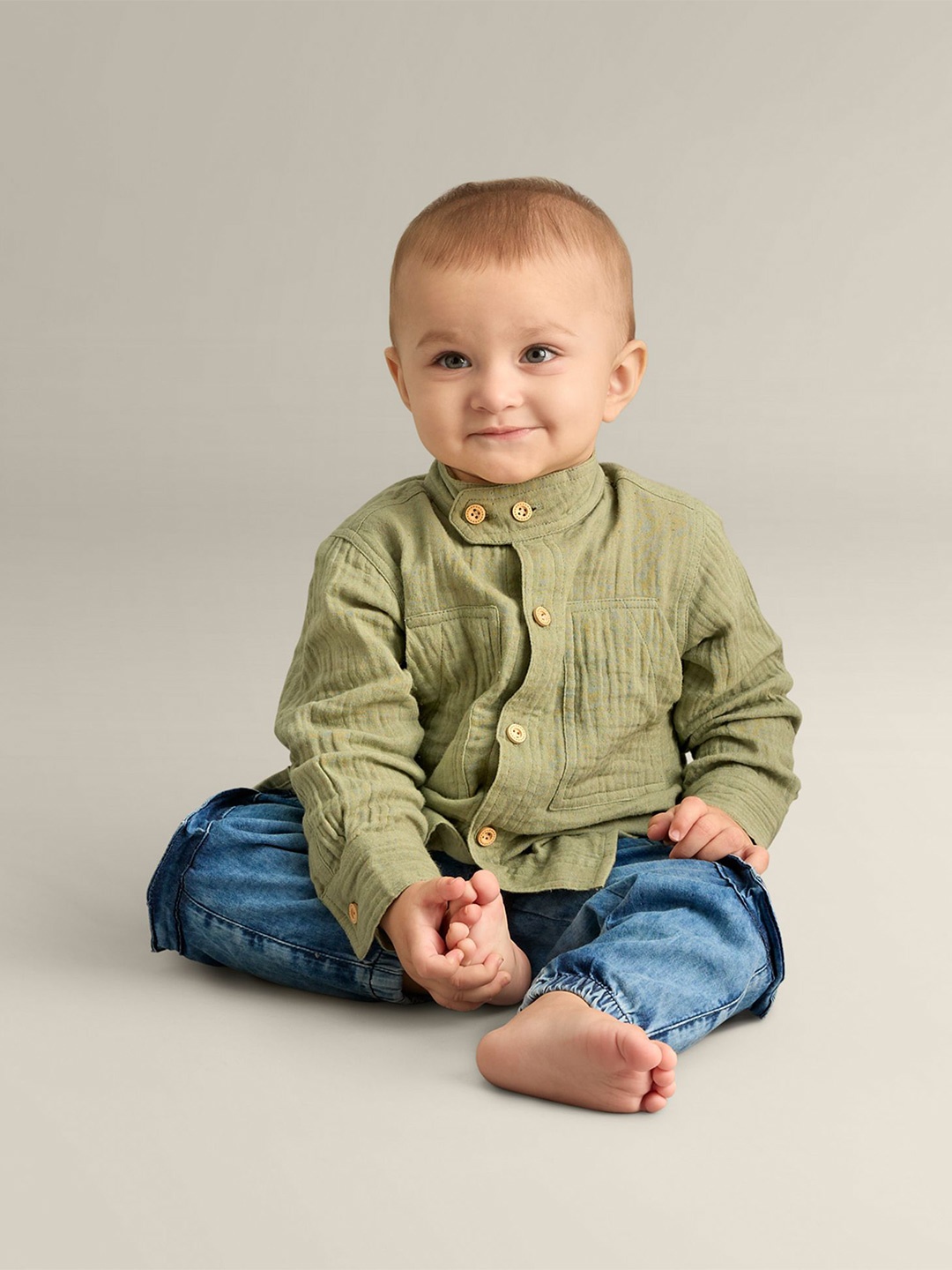 

My Milestones Boys Opaque Solid Casual Shirt, Green