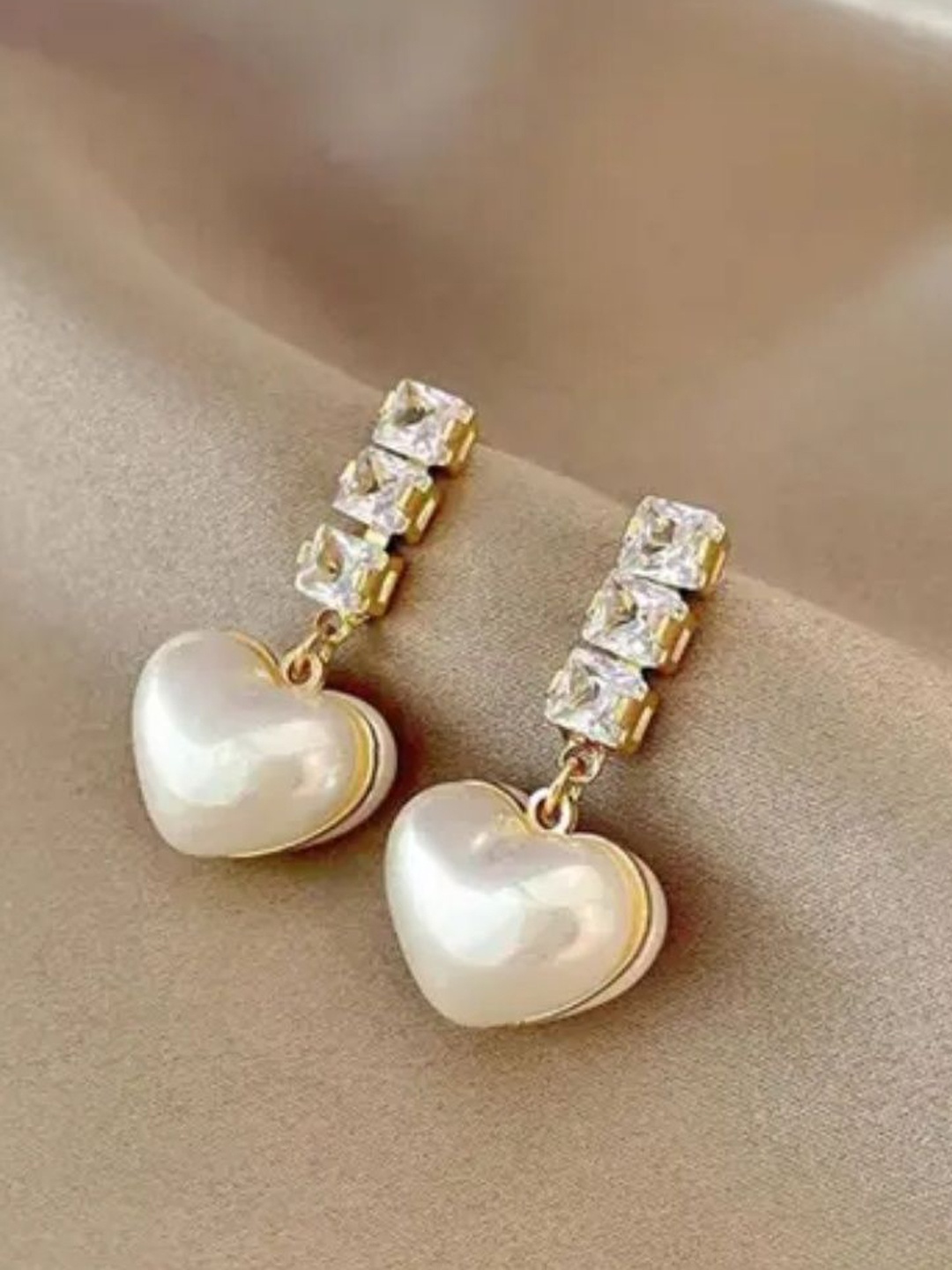 

Styled Diva Rhodium-Plated Heart Shaped Cubic Zirconia & Crystals Drop Earrings, Gold