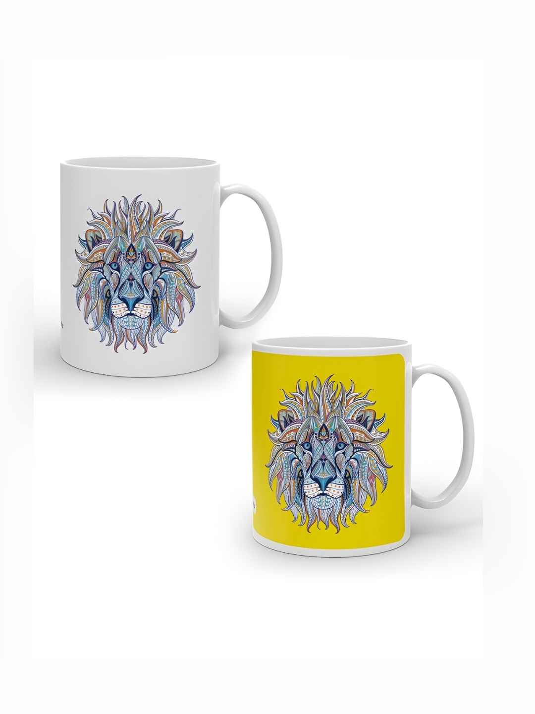 

Indigifts White & Yellow 2 Pieces Printed Ceramic Matte Mugs
