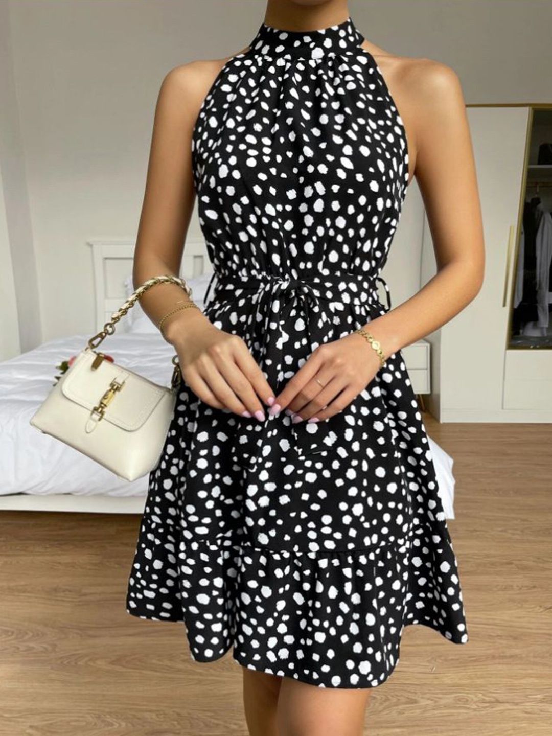 

HERE&NOW Print A-Line Dress, Black