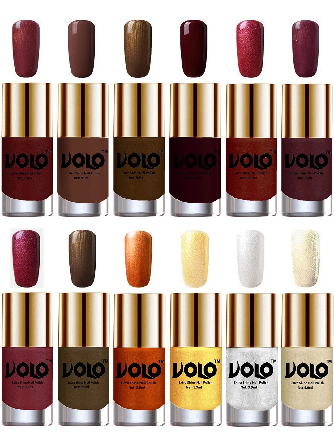 

VOLO Set Of 12 Extra Shine Nail Polish- 9.9ml Each-Combo-No-356, Multi