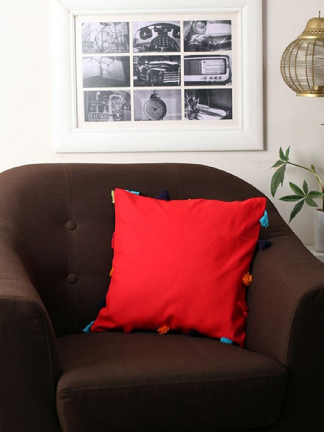 

Lushomes Red Cotton Square Cushion Covers