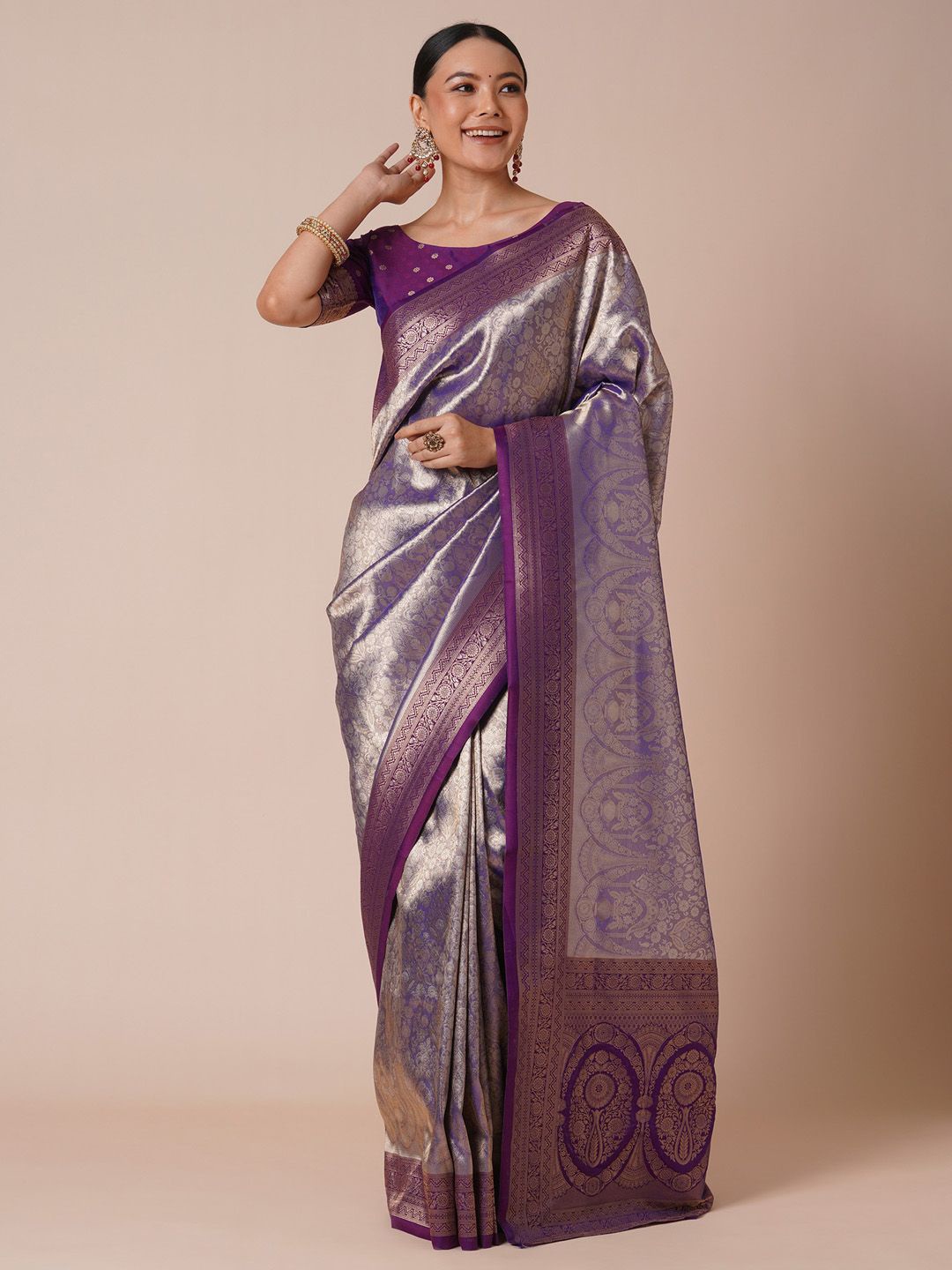 

Anouk Paisley Woven Design Zari Kanjeevaram Saree, Purple