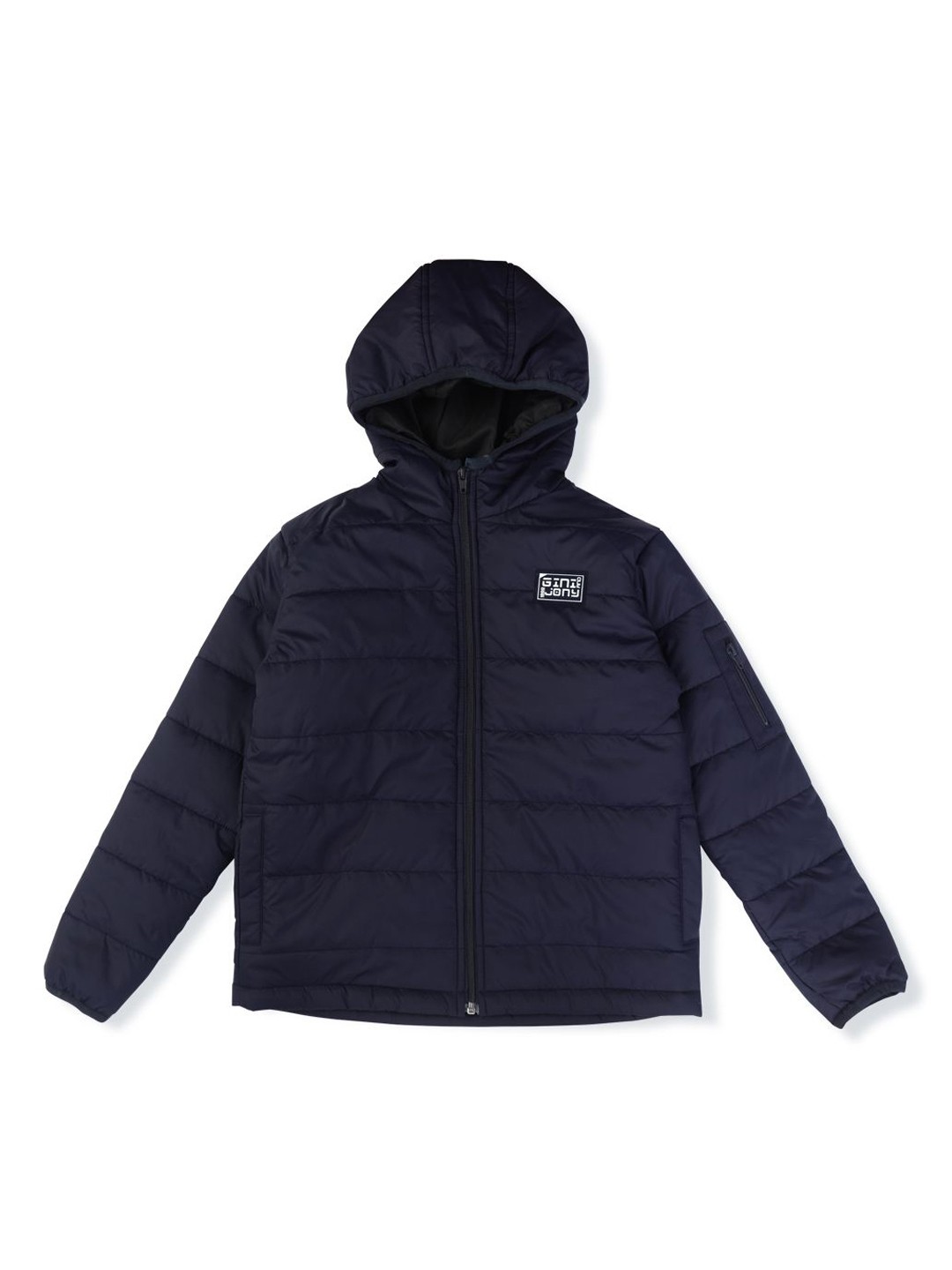 

Gini and Jony Boys Hooded Neck Brand Logo Puffer Jacket, Navy blue