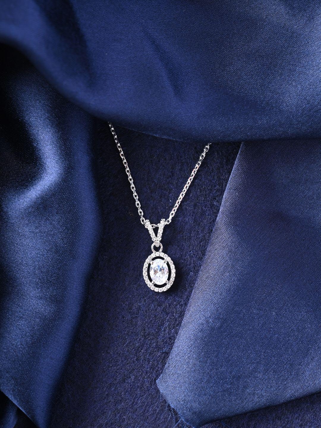 

Clara Rhodium Plated 925 Sterling Silver Cubic Zirconia Pendant with Chain