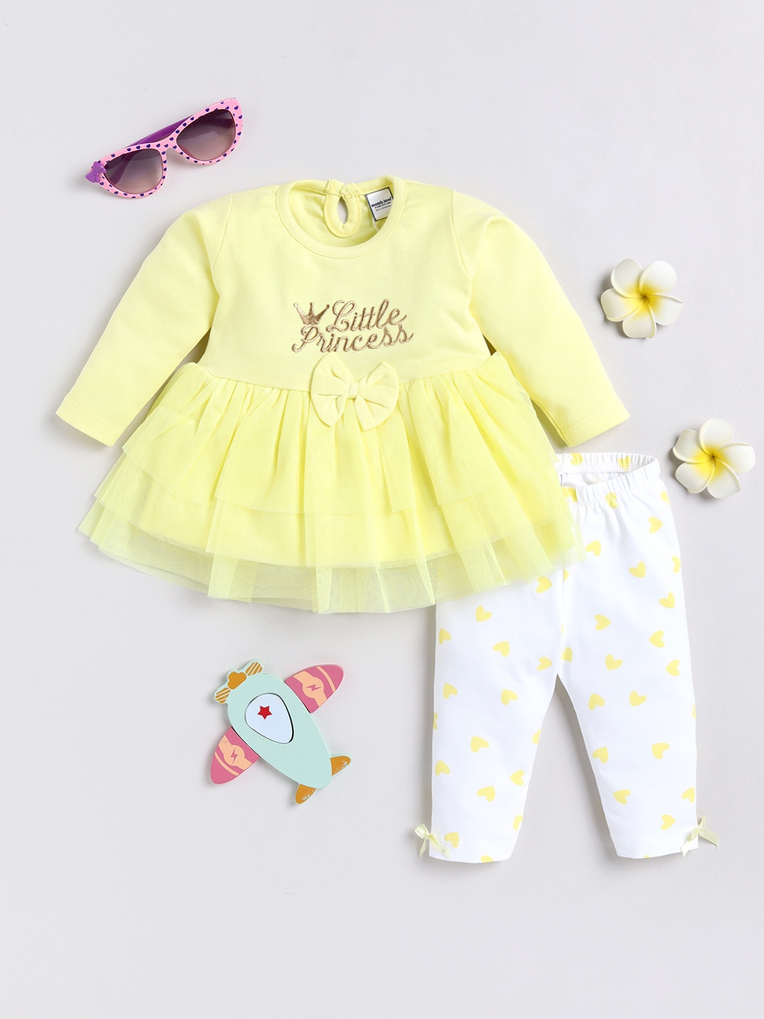 

Moms Love Infant Girls Pure Cotton Tunic With Leggings, Yellow