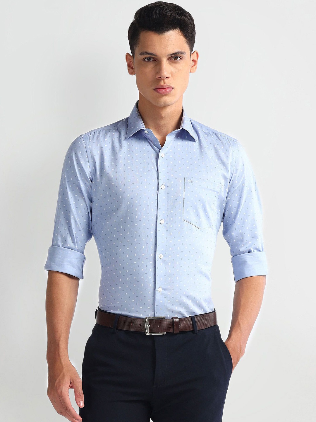 

Arrow Men Slim Fit Opaque Printed Formal Shirt, Blue