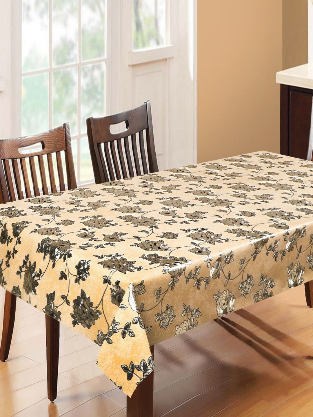 

LooMantha Cream-Coloured Floral Waterproof 6-Seater Table Cover