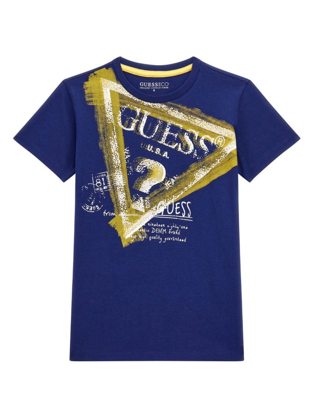 

GUESS kids Boys Typography Printed Round Neck Cotton T-shirt, Navy blue