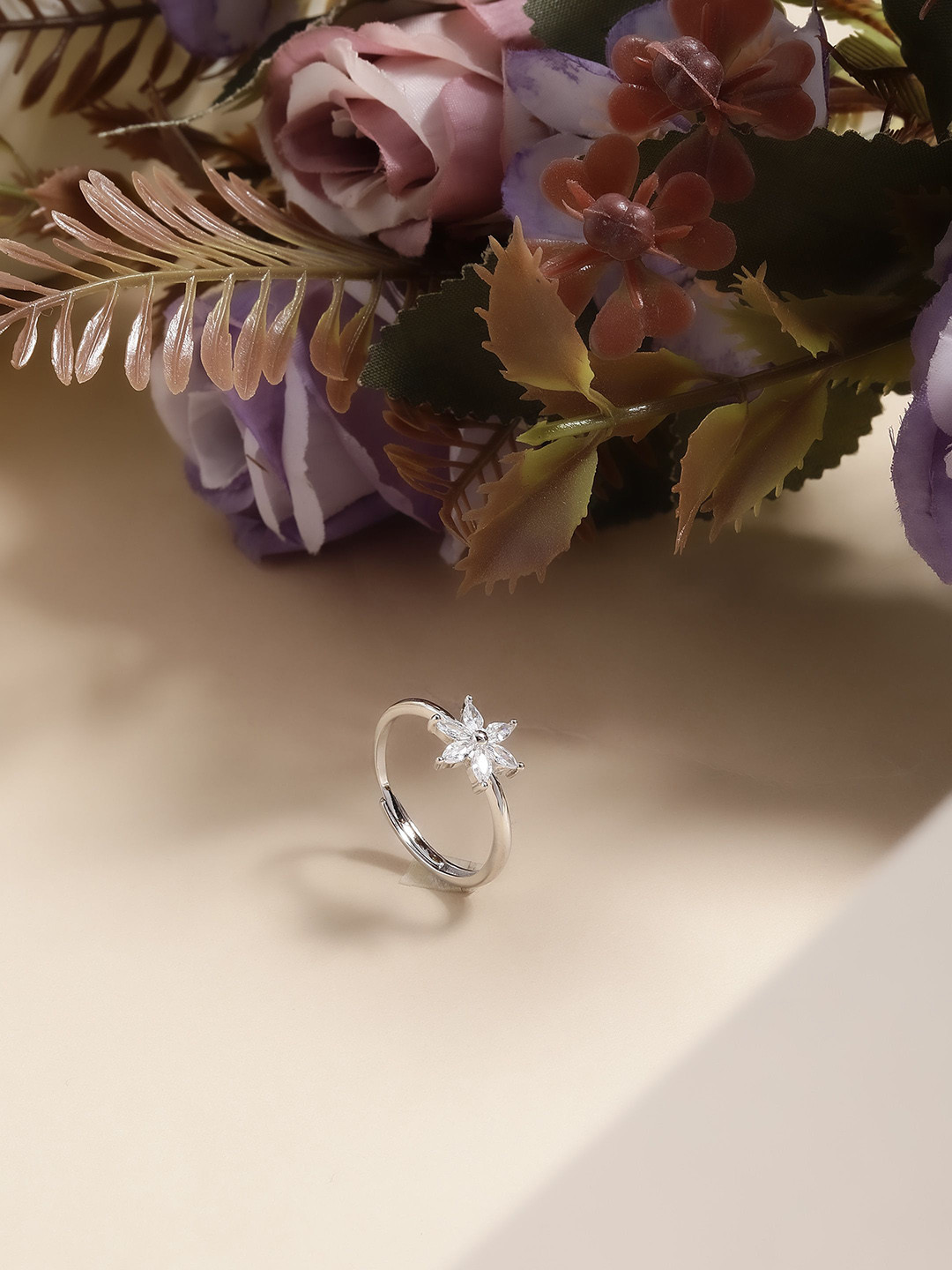

DIAVO Rhodium Plated 925 Sterling Silver Stones Studded Finger Ring