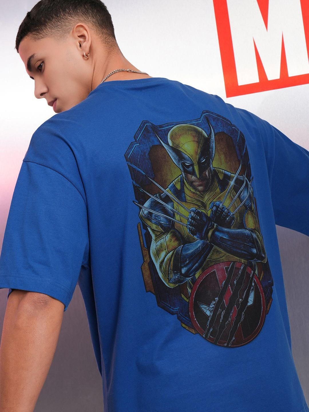 

HIGHLANDER Men Deadpool & Wolverine Printed Oversized Drop Shoulder Sleeves Cotton T-shirt, Blue