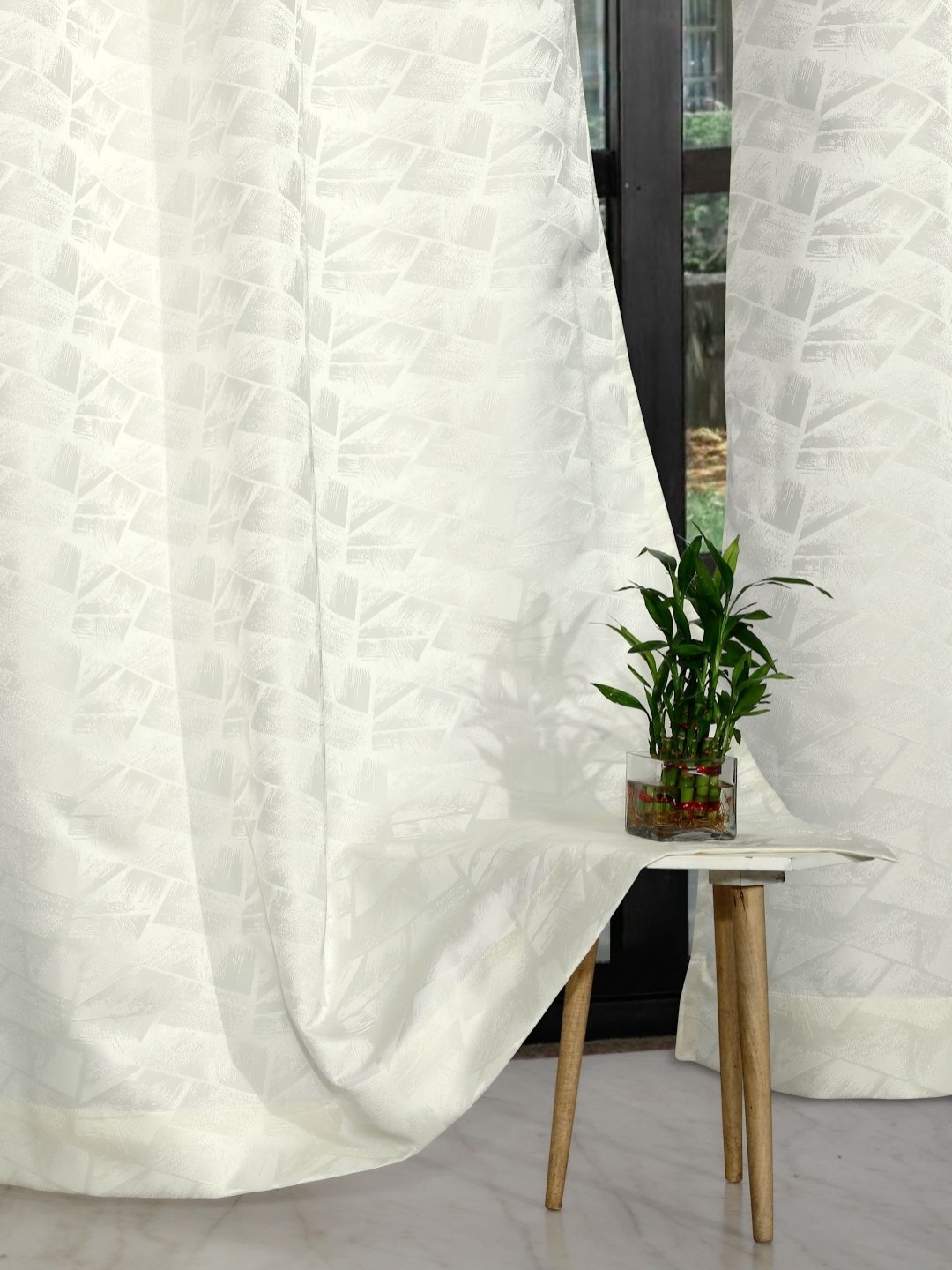 

ROSARA HOME Off White 2 Pieces Abstract Woven Design Jacquard Long Door Curtains