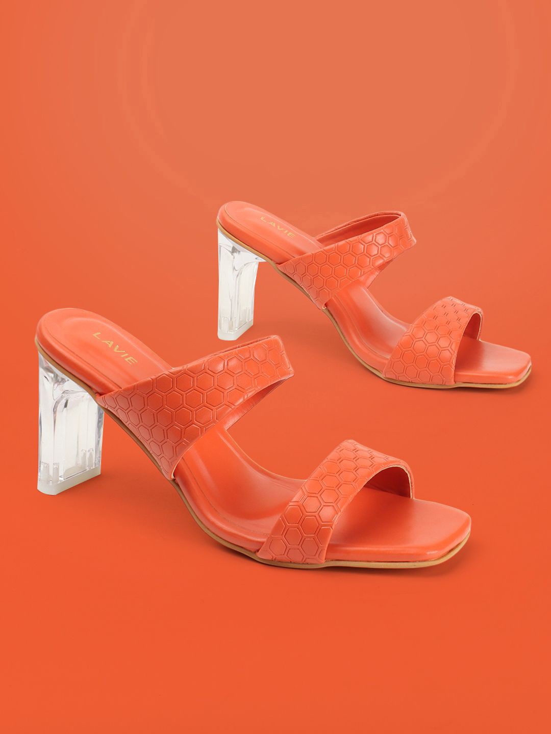 

Lavie Women Open Back Textured Block Sandals, Orange