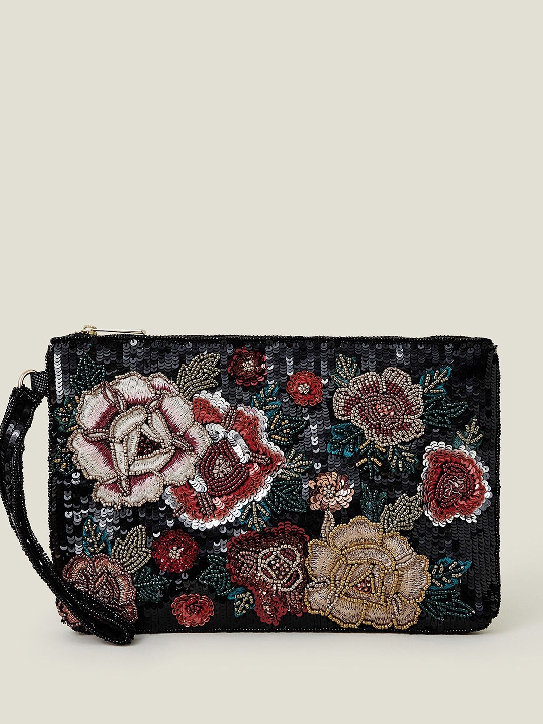

Accessorize Floral Embroidered Clutch, Black