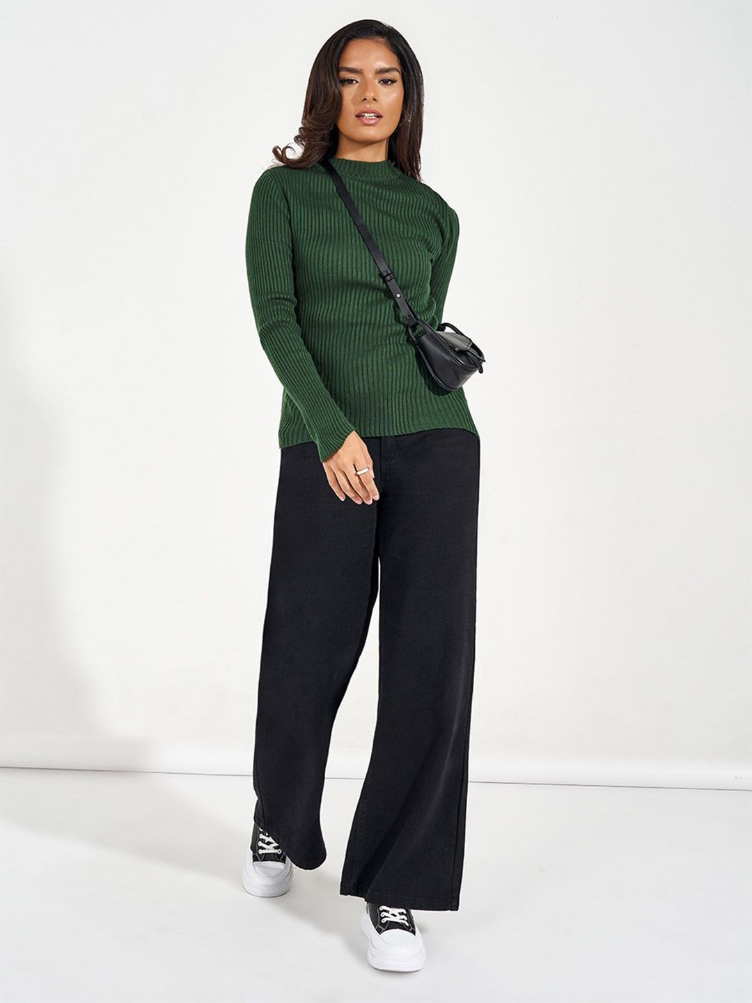 

Styli Women Ribbed Fitted Turtle Neck Sweater, Green