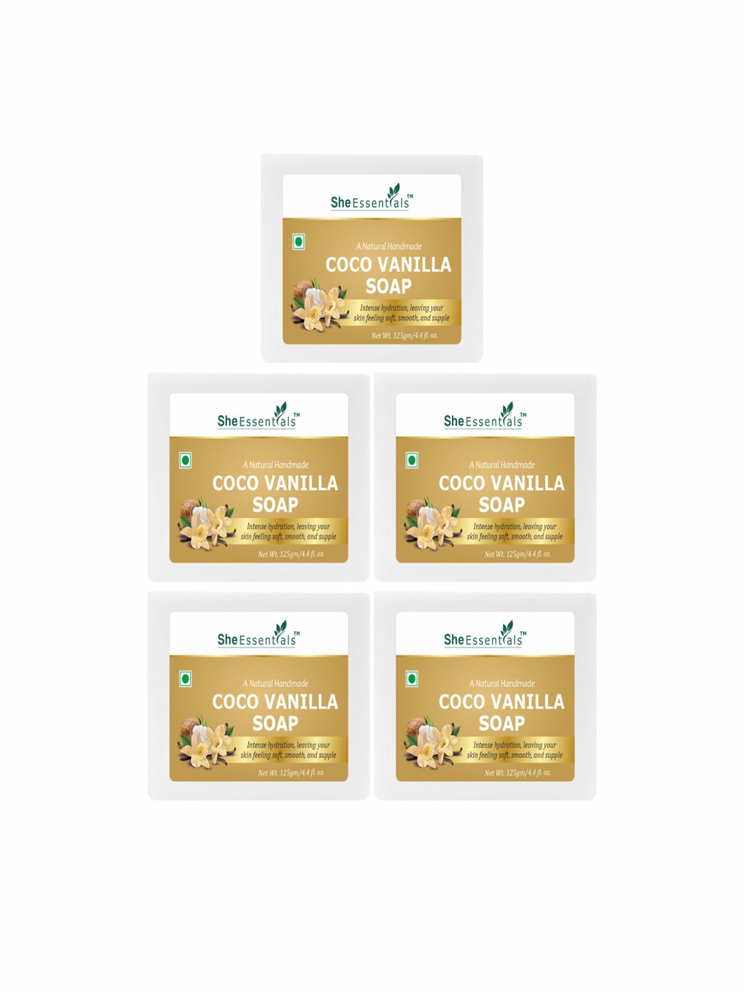 

She Essentials Set Of 5 Natural Coco Vanilla Soap - 125 g Each, Transparent