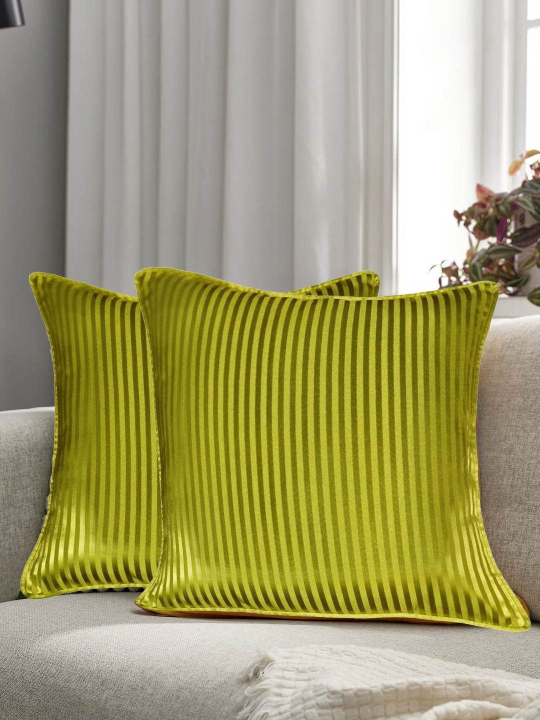 

Lushomes Green 2 Pieces Striped Square Cushion Covers