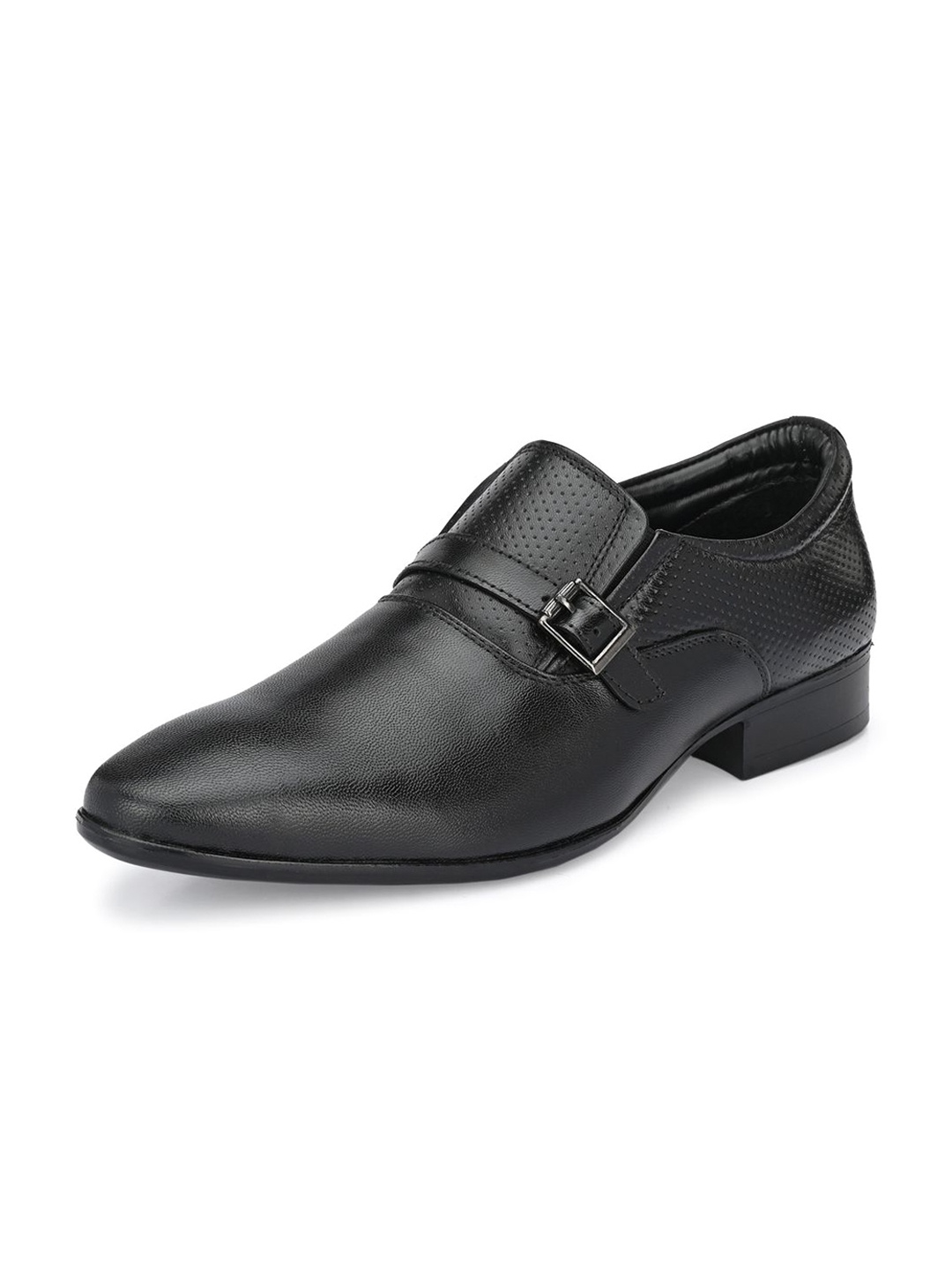 

Auserio Men Textured Leather Monk Formal Shoes, Black