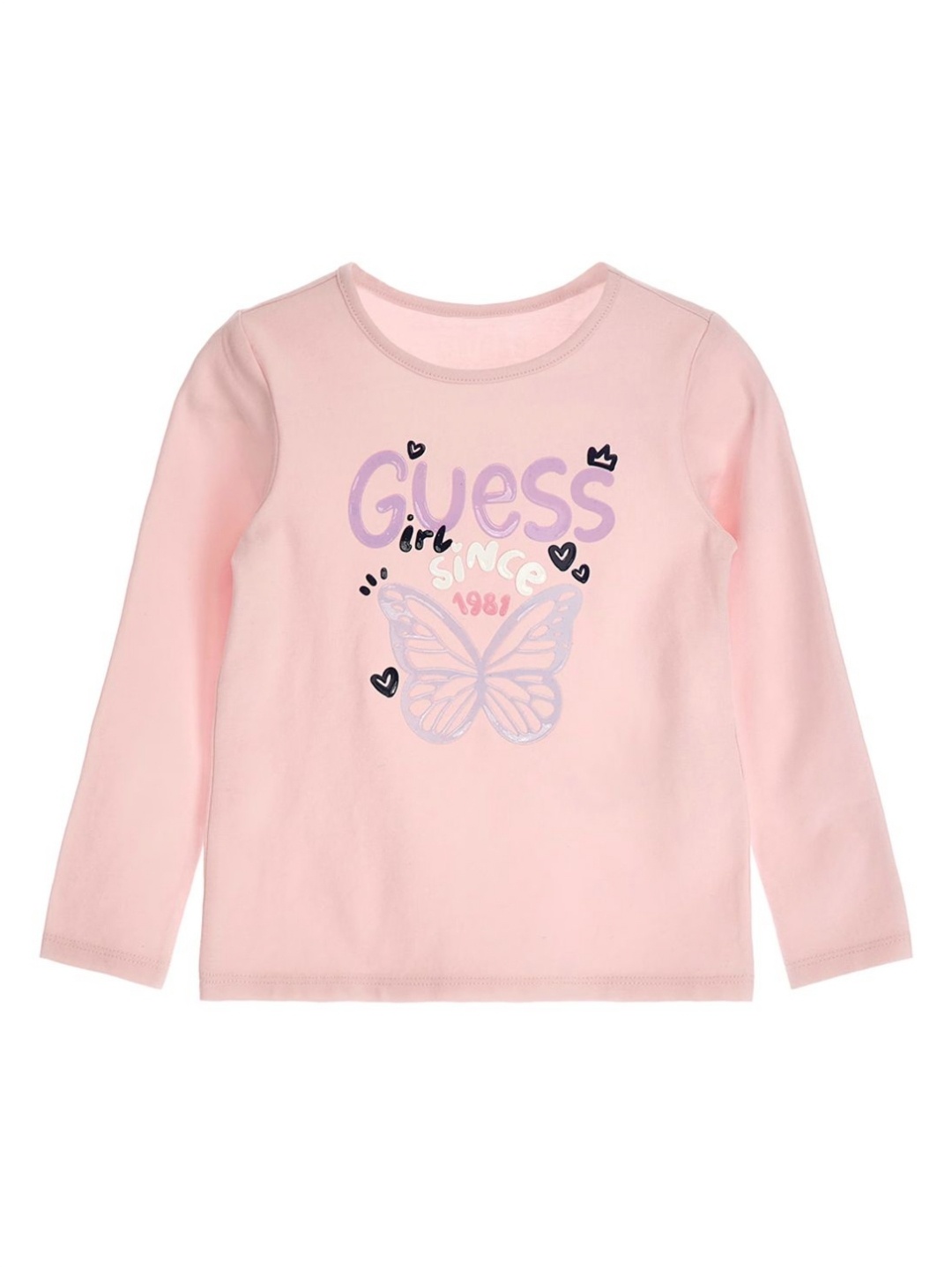 

GUESS kids Girls Typography Printed Round Neck Cotton T-shirt, Pink