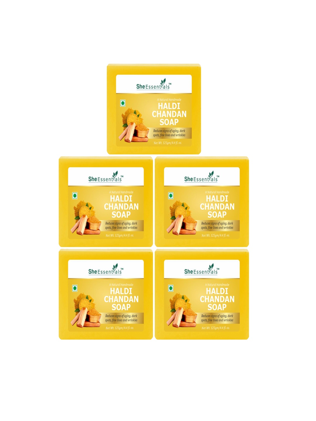 

She Essentials Set Of 5 Natural Haldi Chandan Soap- 125g Each, Transparent