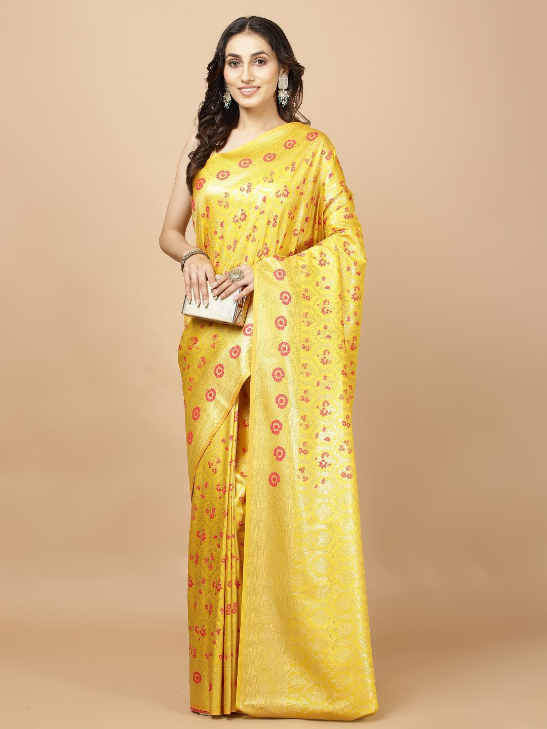 

Meena Bazaar Woven Design Zari Saree, Yellow