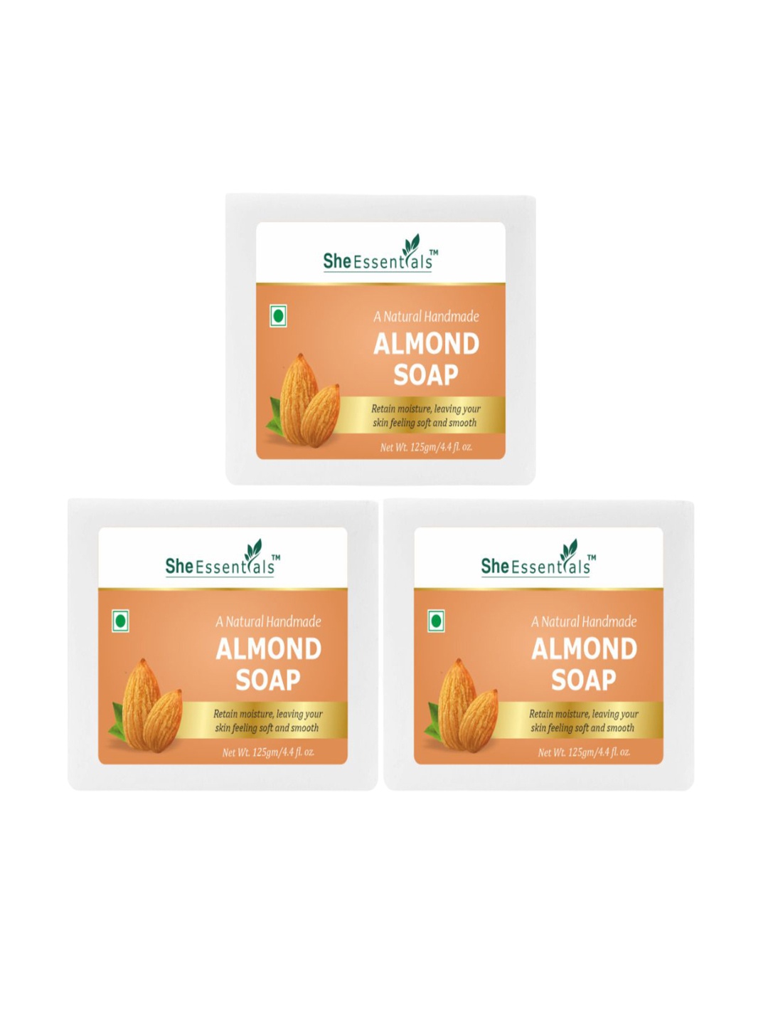 

She Essentials Set Of 3 Natural Almond Soap - 125 g Each, Transparent