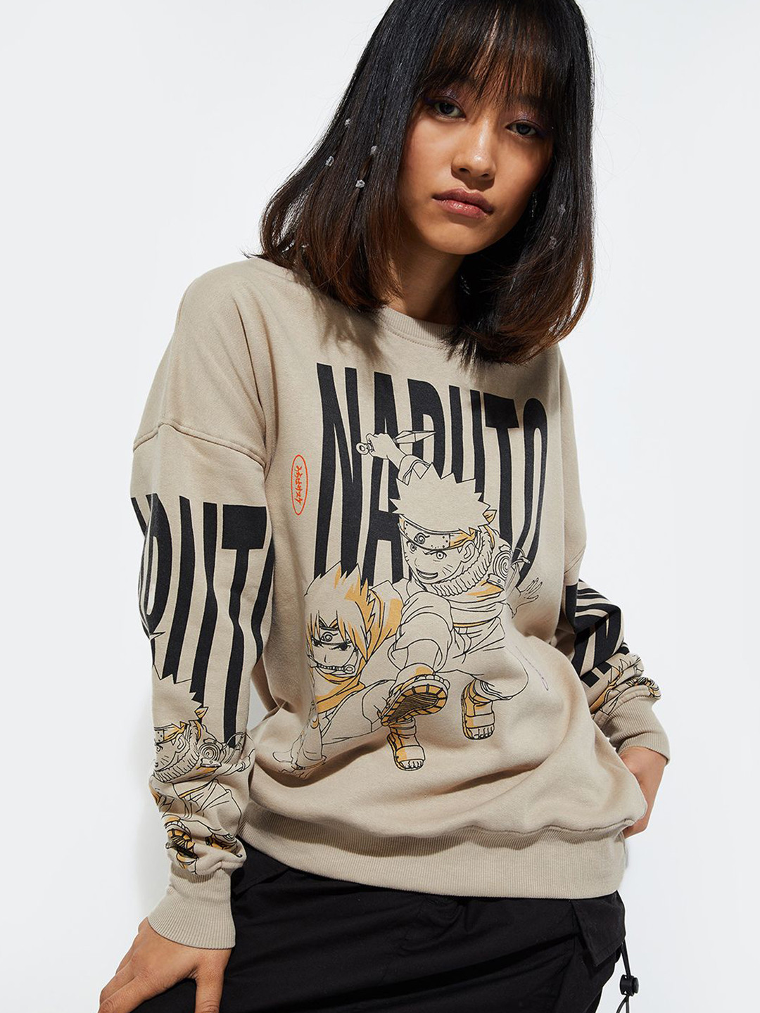 

max URB_N Women Naruto Printed Sweatshirt, Beige